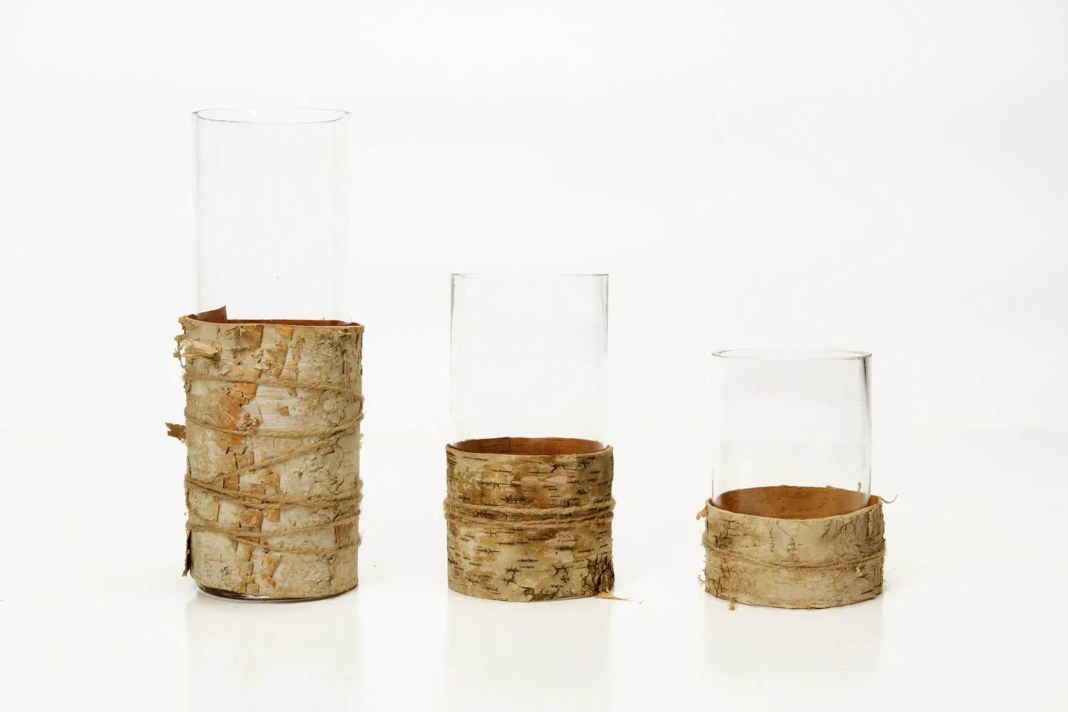 Glass Cylinder With Birch Wrap (12x4) 4.50, (8x4) 3-, (6x4) 2.25