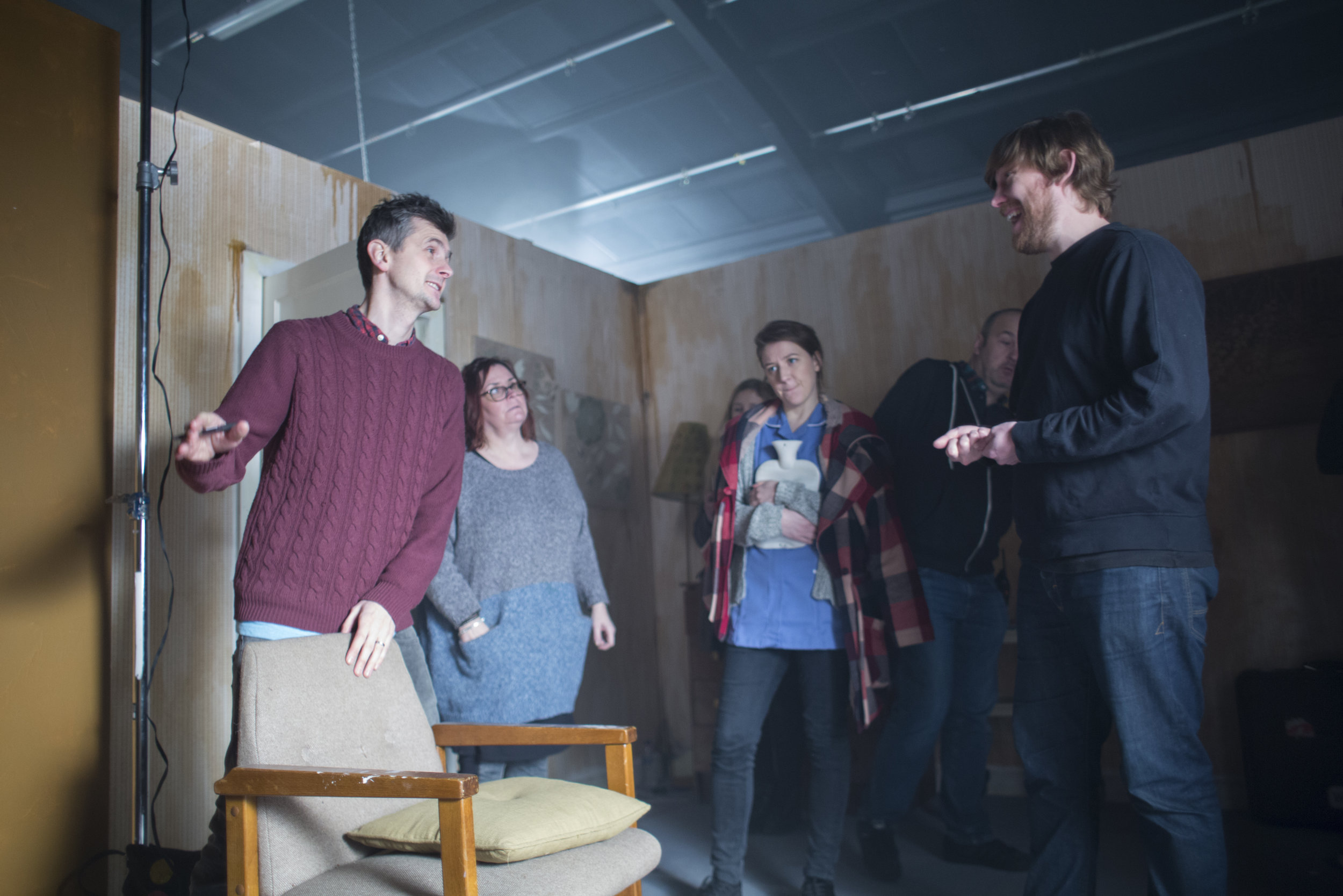 Director Paul Daylor and Writer Producer Ben Clark blocking in set bedroom.jpg