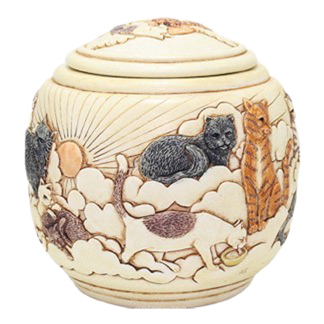 Ceramic urn decorated with cats