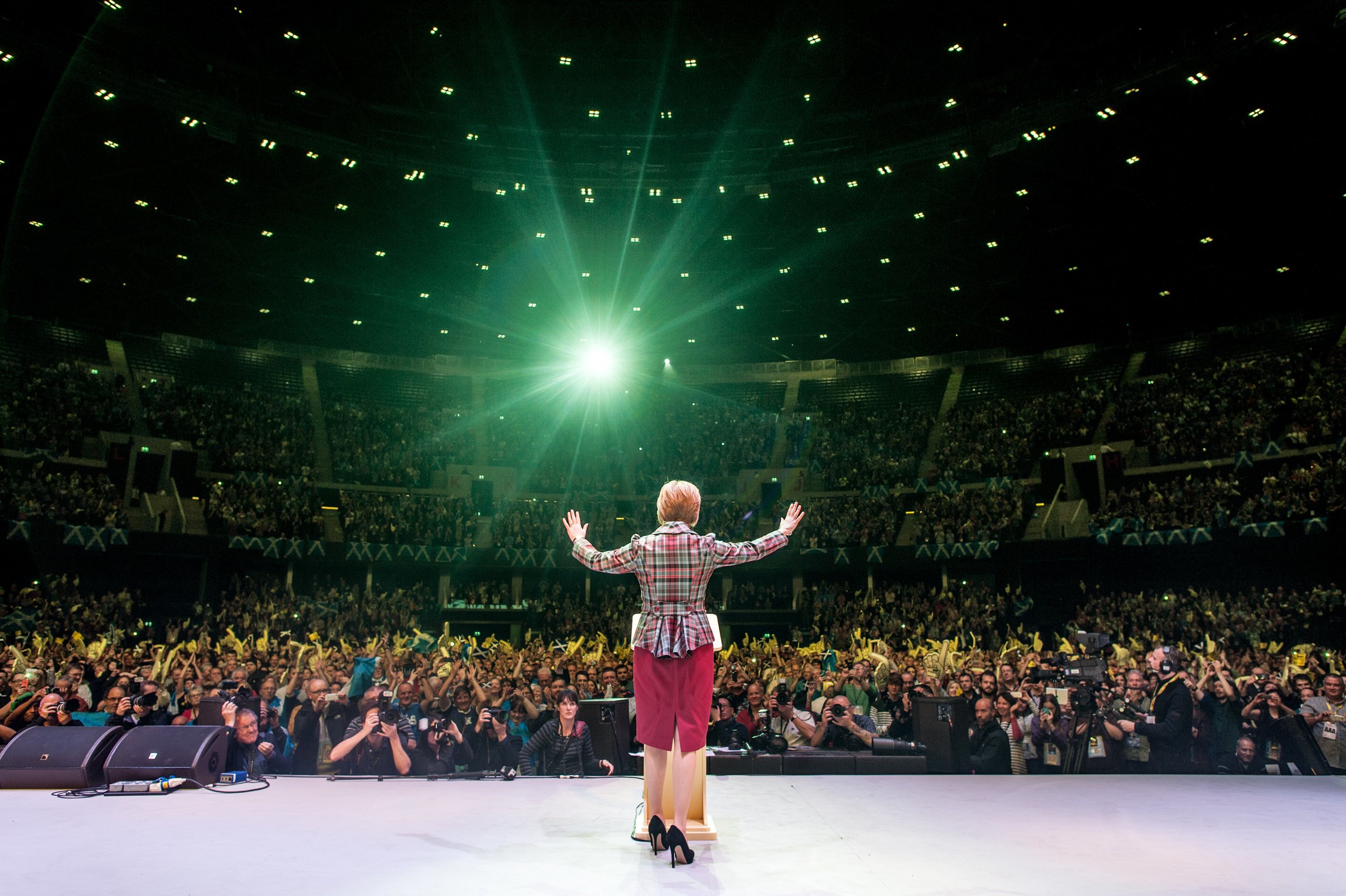  Nicola Sturgeon is welcomed on stage with a standing ovation at Glasgow's Hydro Arena during the SNP Tour 2014 