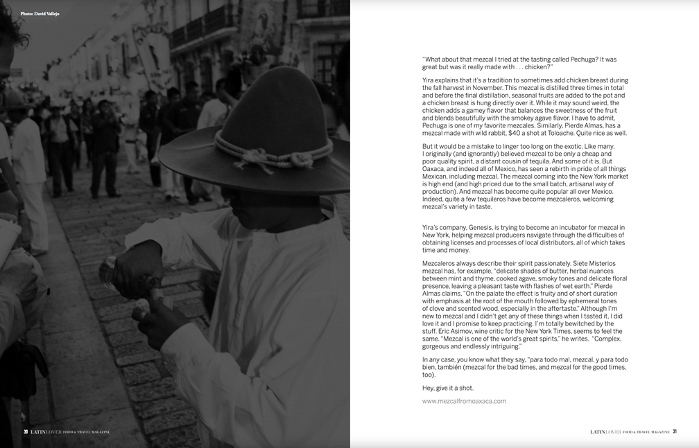 Featured article published at LatinLover Magazine promoting the “Mezcal from Oaxaca” project