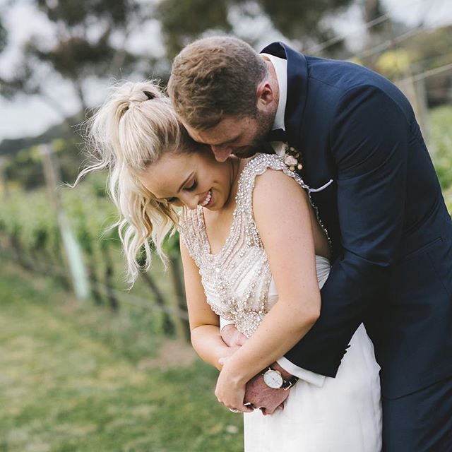 Carly + Luke- cuddles in the vines at @jackrabbitvineyard #geelongwedding #bellarinewedding #winerywedding #annacampbell