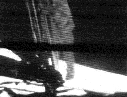 Neil Armstrong descending onto the moon’s surface