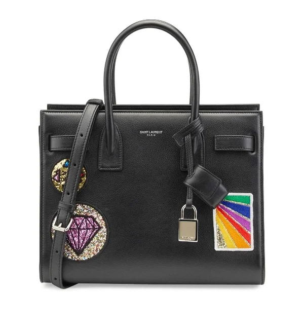 Patchworks appear on the latest Saint Laurent Sac de Jour, a symbol of minimalist silhouette. 