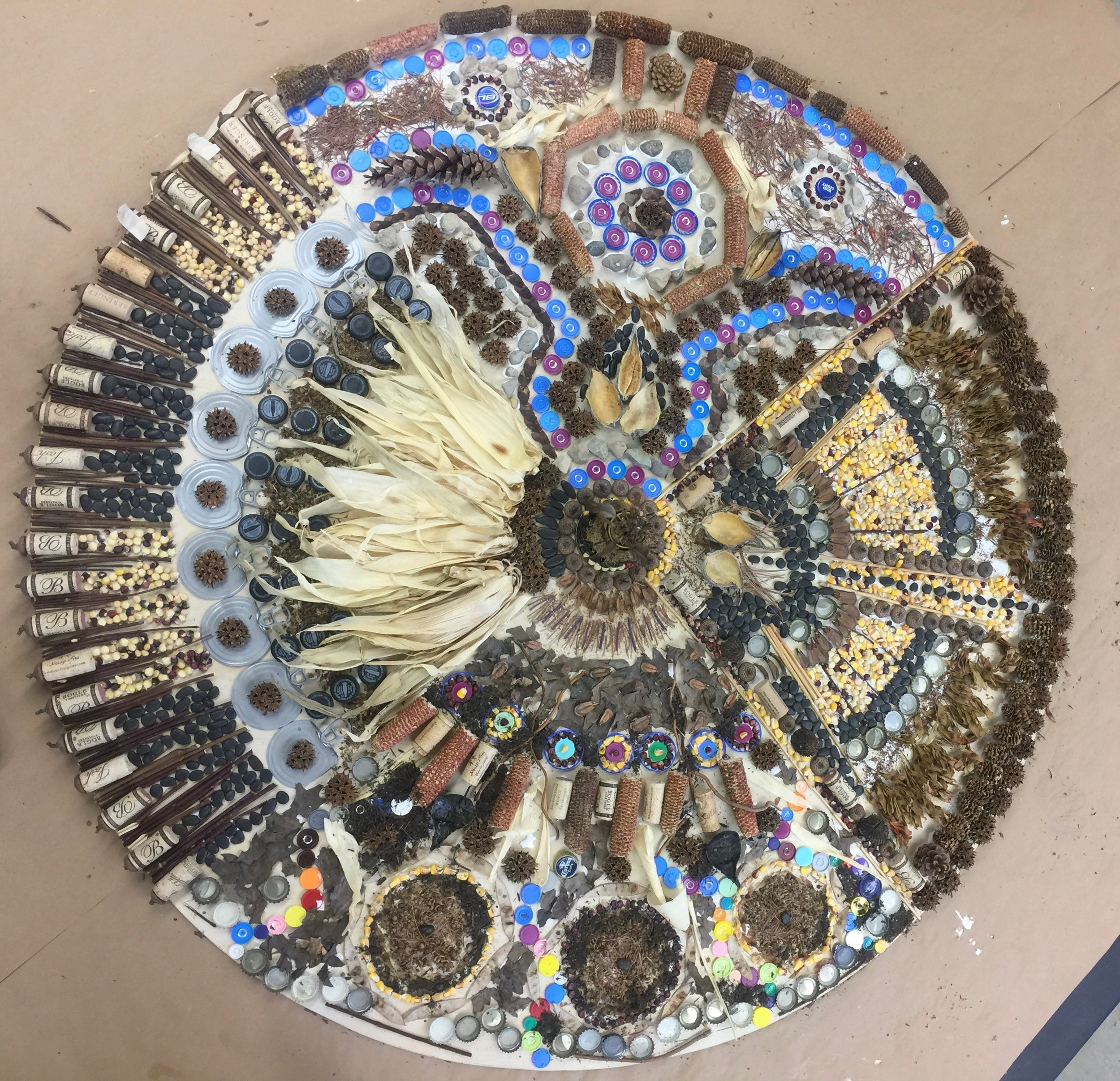 The complete "Mandala" created from natural and recycled materials 8' diameter.
