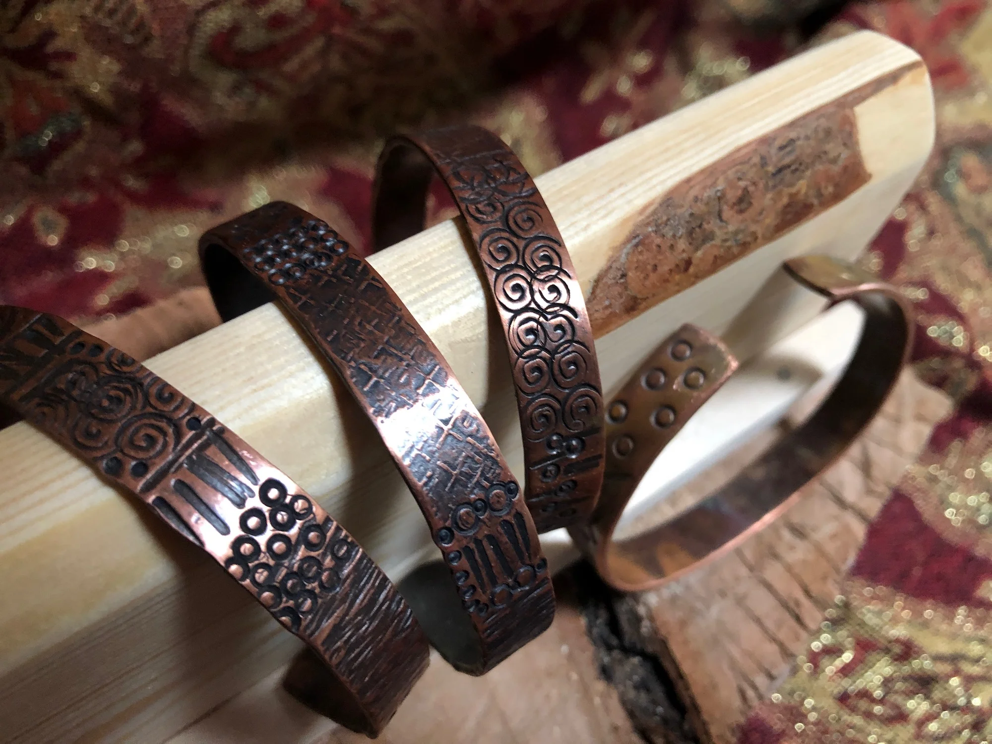 Several men’s copper cuffs are among new items I’ll be selling.