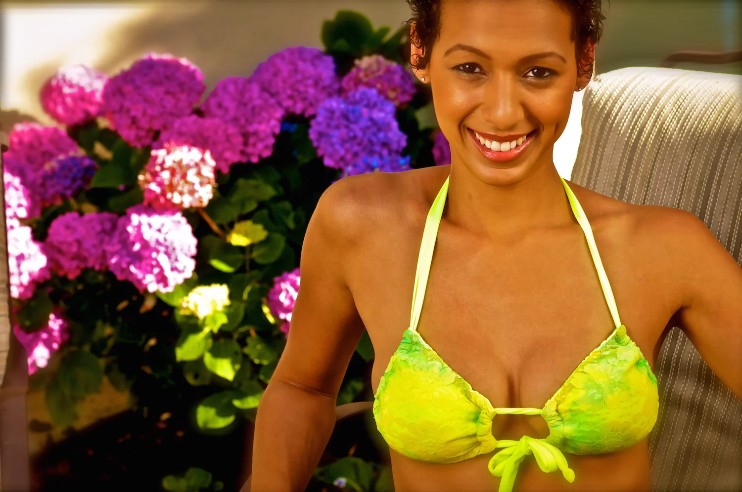 Tie dye floral lace neon yellow bikini