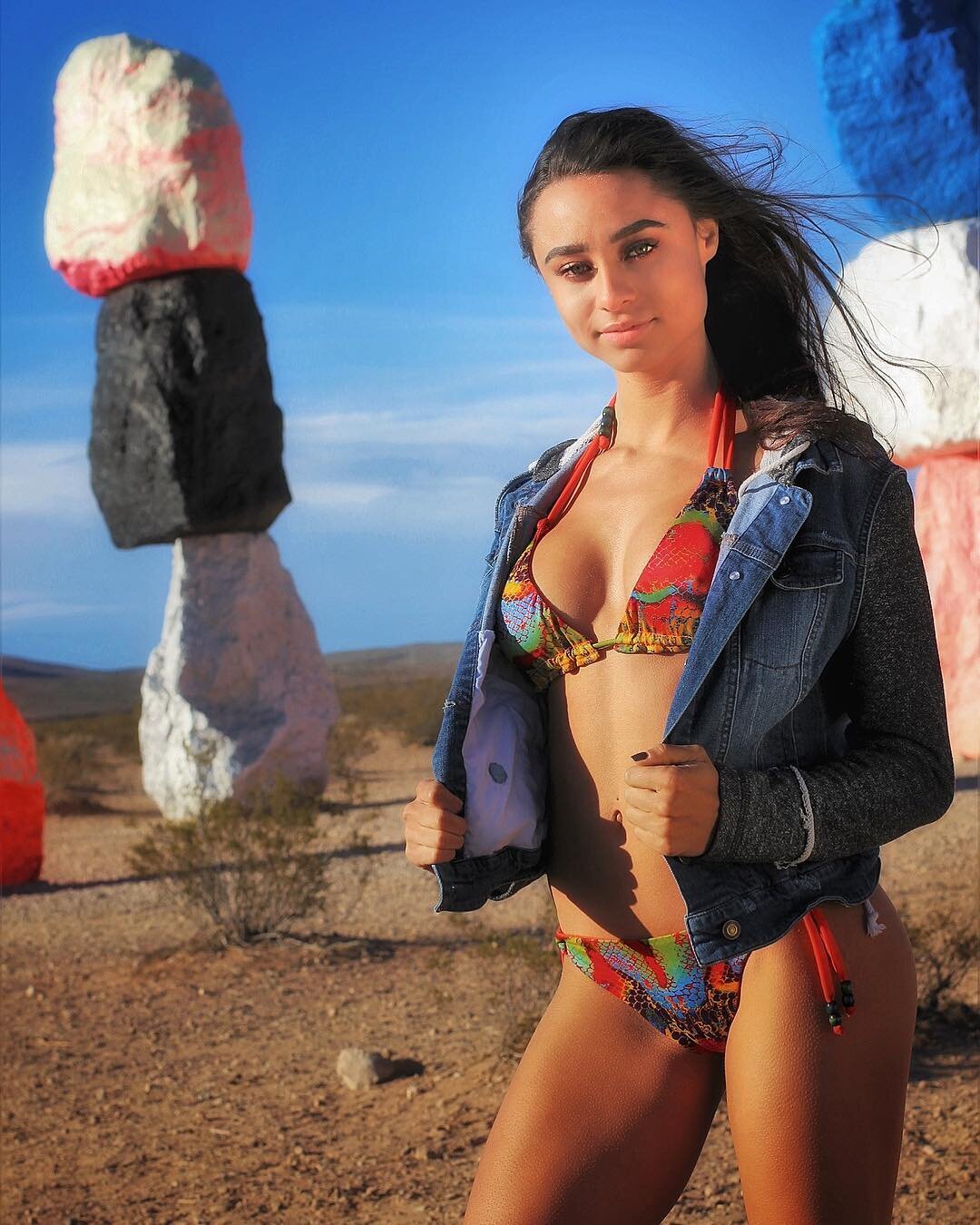 Isn&rsquo;t #fall in #lasvegas just the #best?! 🌈🌤🍂 #finallycoolingdown #sevenmagicmountains #nevada #desert #art #milkbaby #bikini