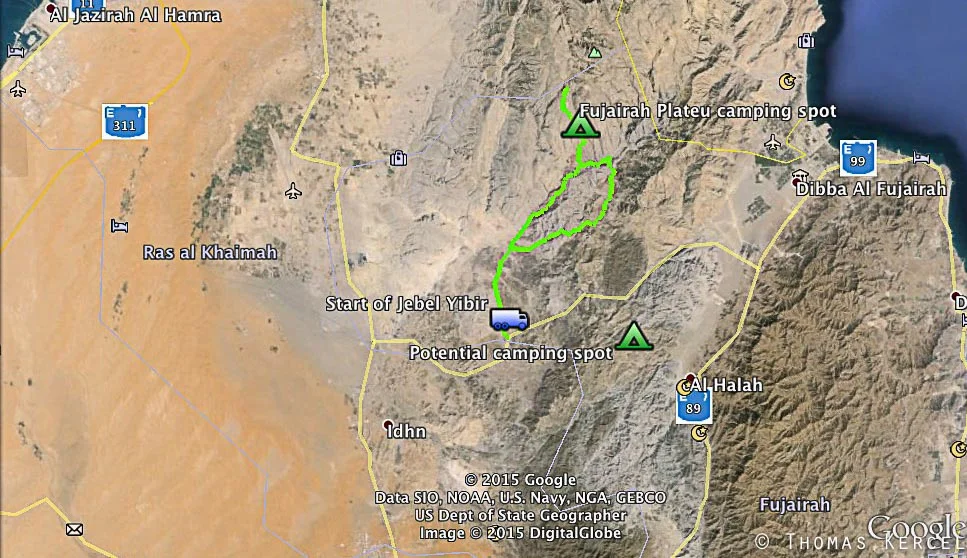 Map of the Jebel Yibir trip
