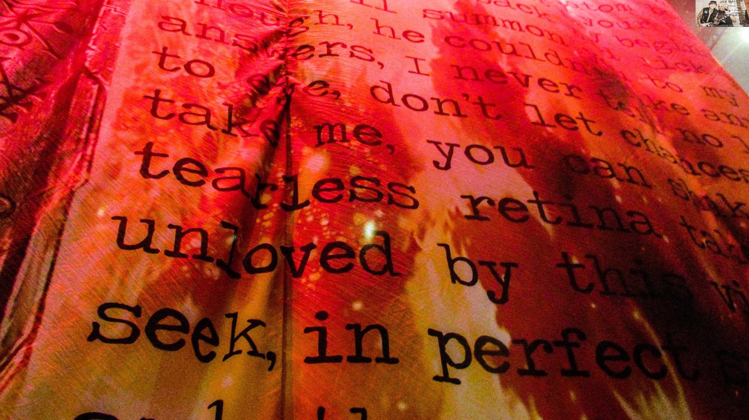 The curtain highlights lyrics of Judas Priest songs spanning a 44-year career.