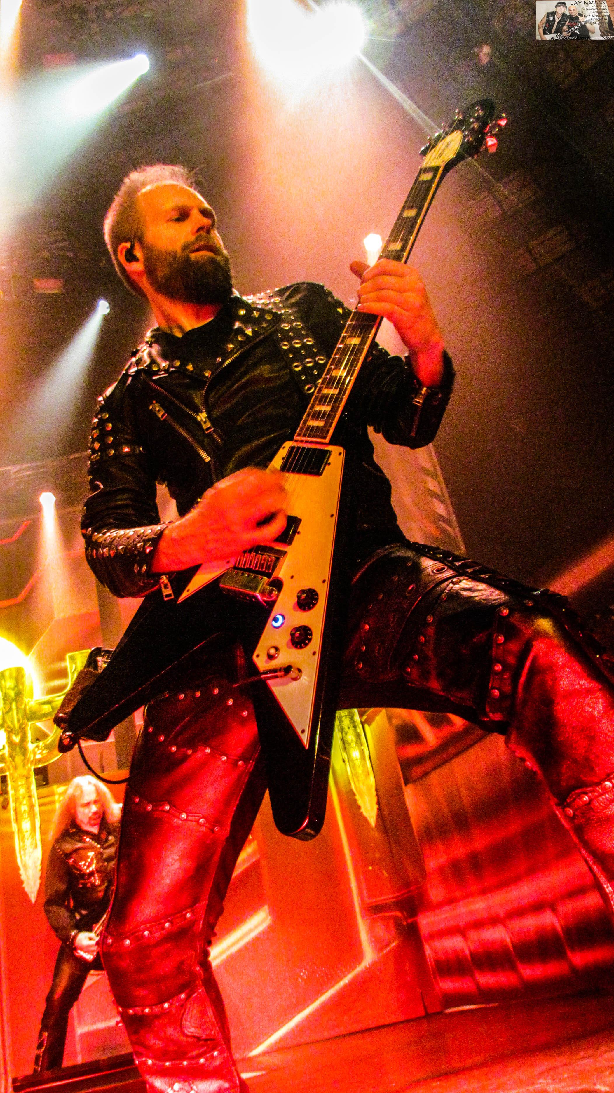 Mega-producer Andy Sneap, who worked on the Firepower album, filled in for Tipton on lead guitar throughout the tour due to Tipton’s plight with Parkinson’s Disease.