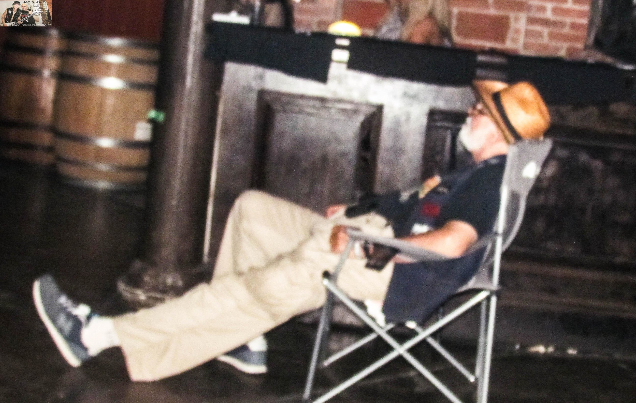 Not only was this elderly man NOT sleeping in his chair, but he was one of the few patrons who was at the Memorial Day Metalfest both days; here he’s relaxing while taking in San Diego band Symbolic.