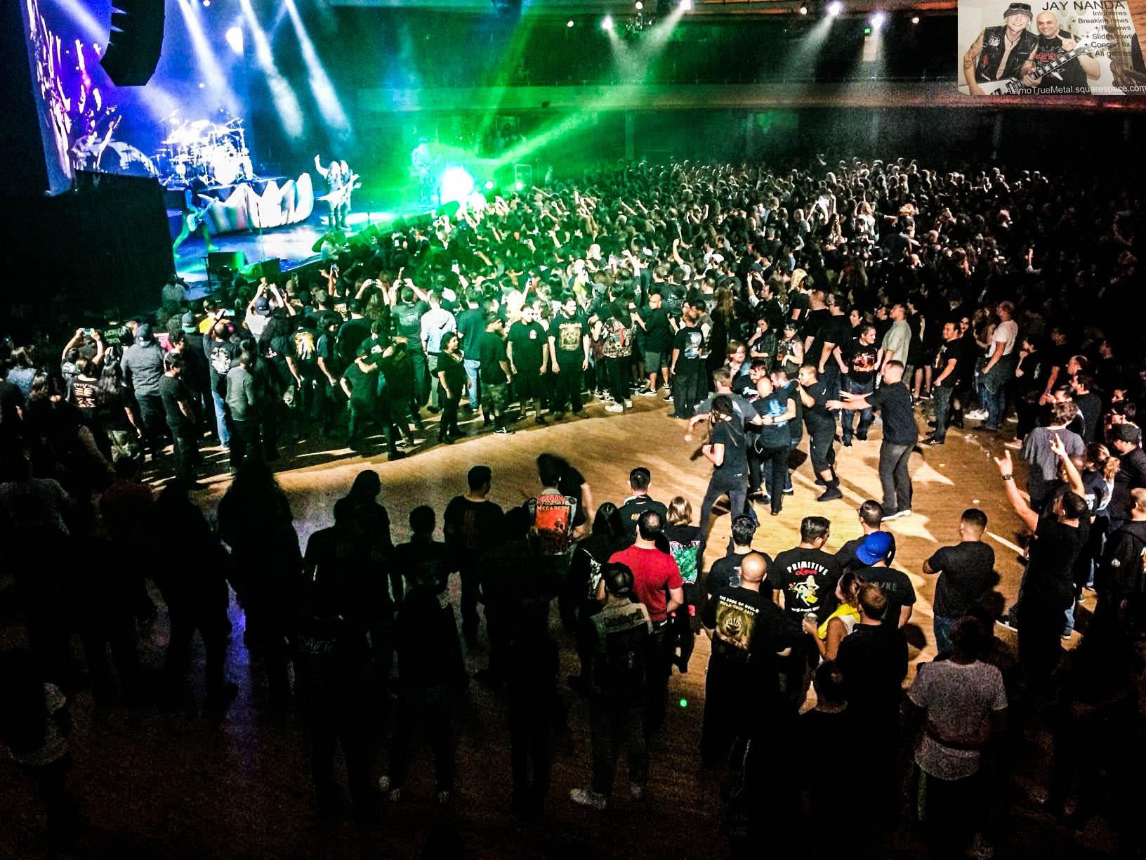  Two mosh pits and friendly dance circles continued strong toward the end of the concert, as seen from the upper level of the Palladium. 