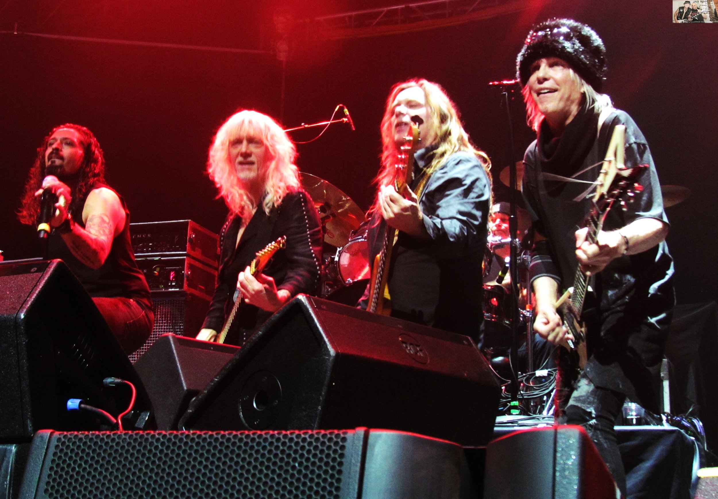  Romero (from left), guitarist/keyboardist Steve Mann, bassist Barend Courbois and Schenker jam together.  