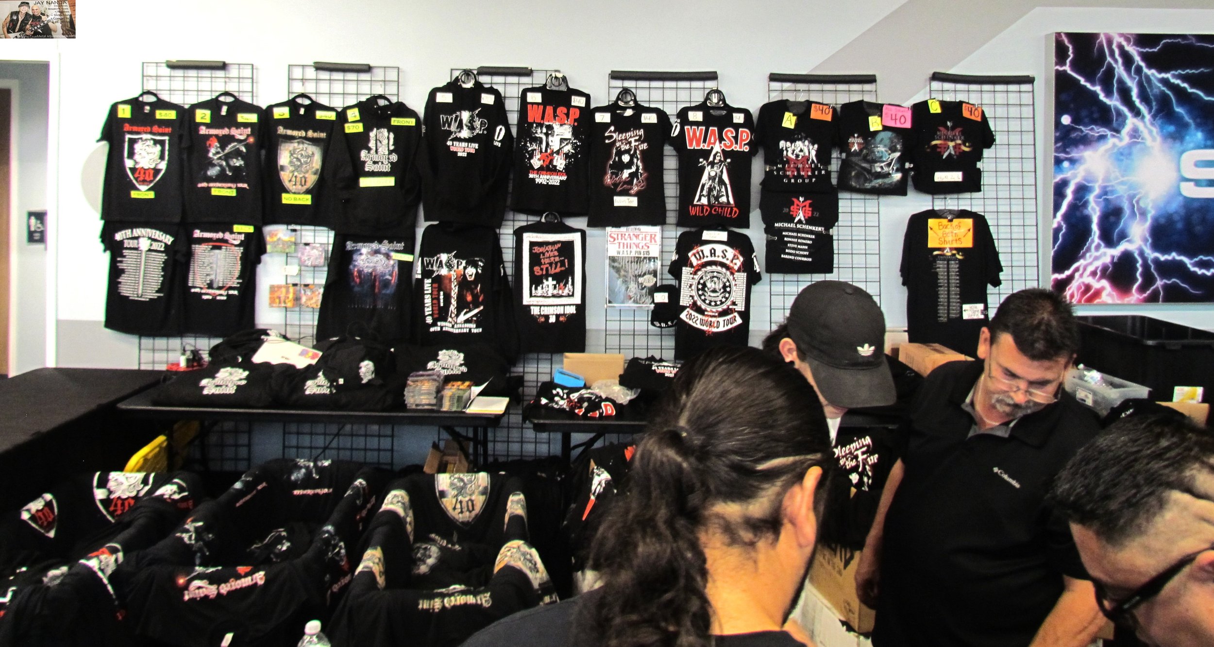  Merch of all three artists, including openers Armored Saint, stand by for the buying.  