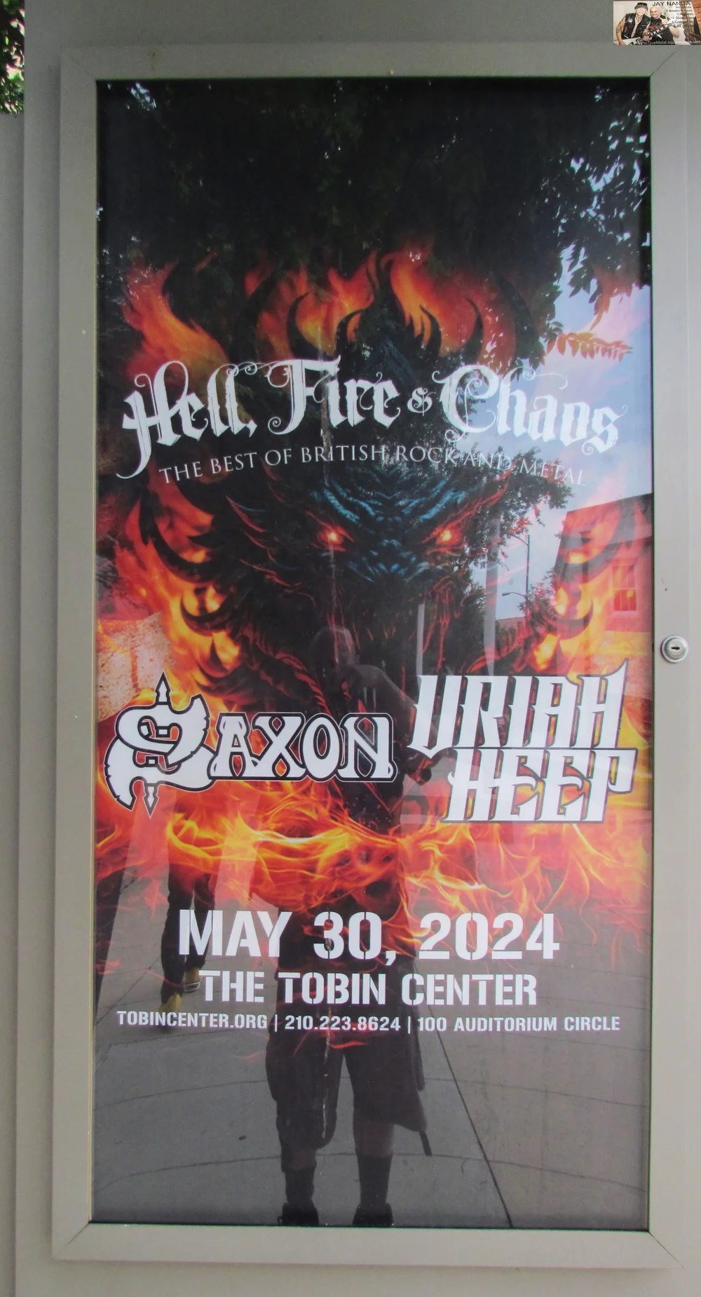  The marquee outside the venue spotlights Saxon and Uriah Heep. 