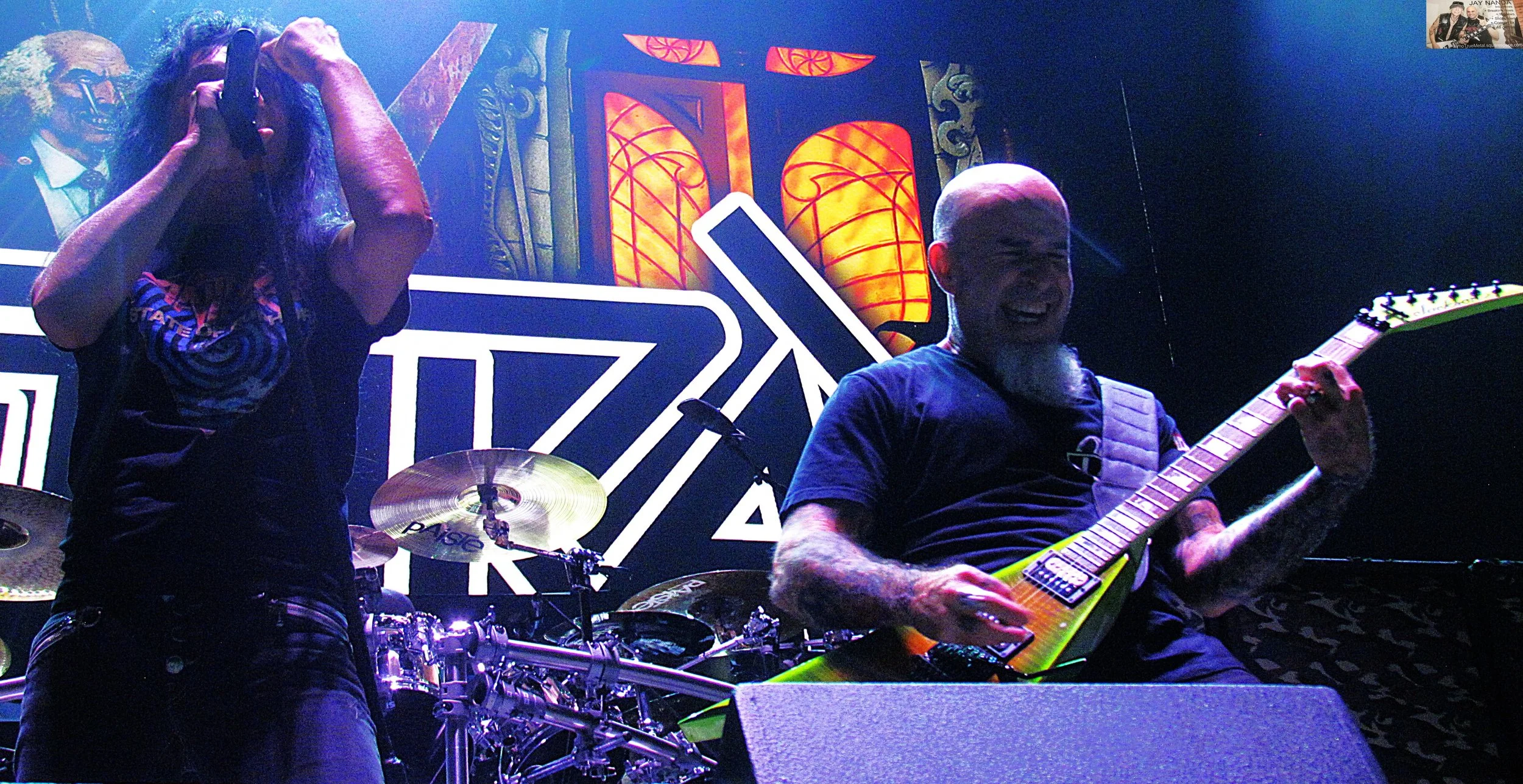  Belladonna and Ian got things warmed up for the Iron Maiden-clad crowd with a blistering 30-minute set.  
