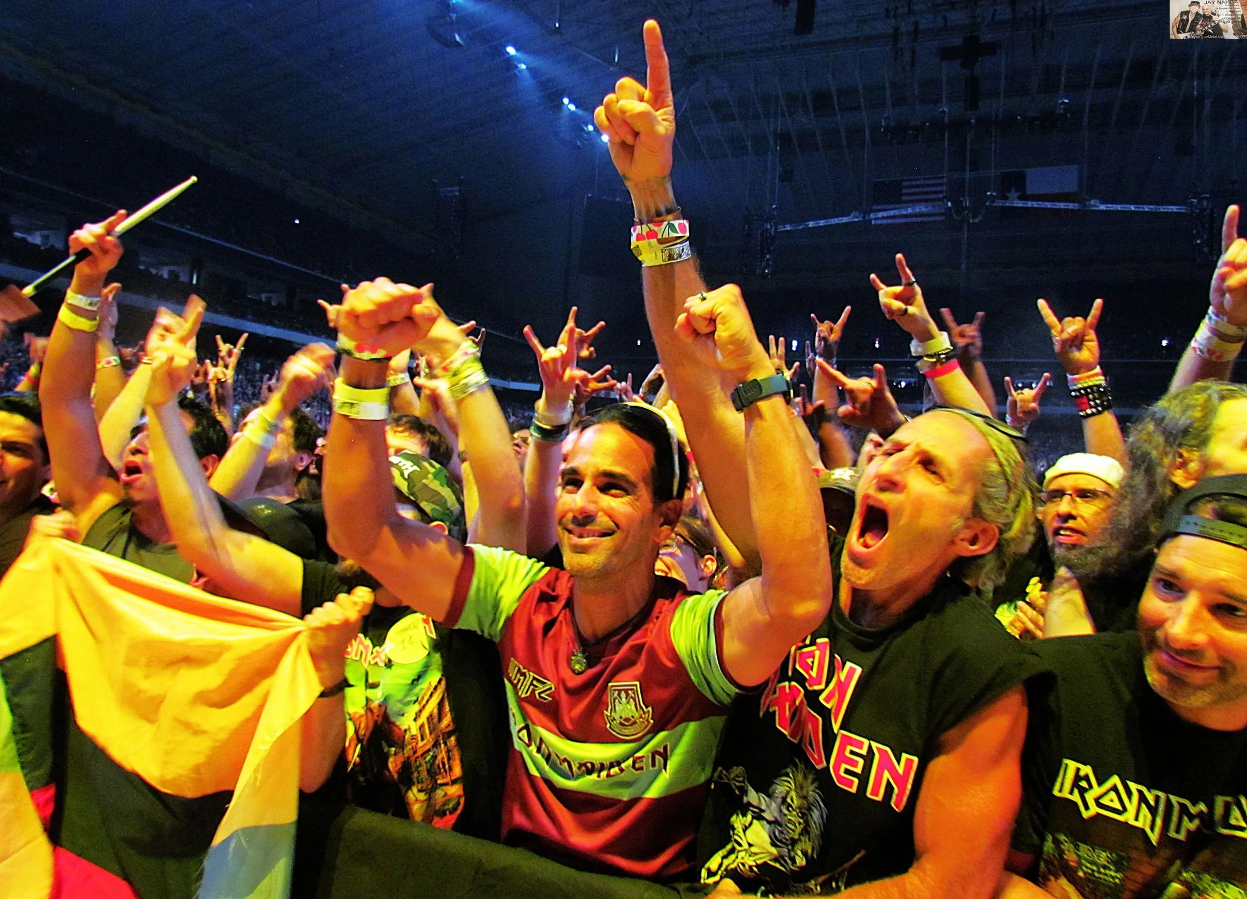  Rabid fans displaying their nation’s flag and singing along to the songs are a staple of Maiden’s gigs the world over.  