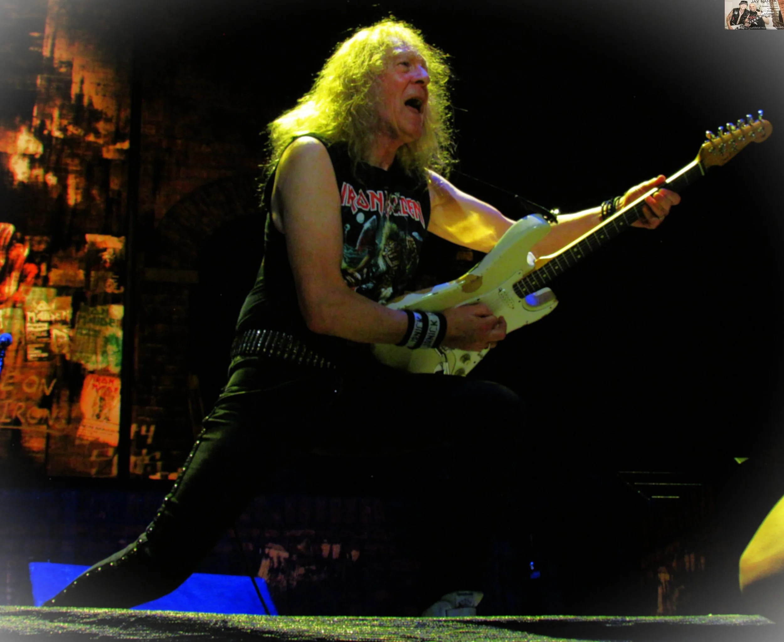  Janick Gers shows the audience his form.  