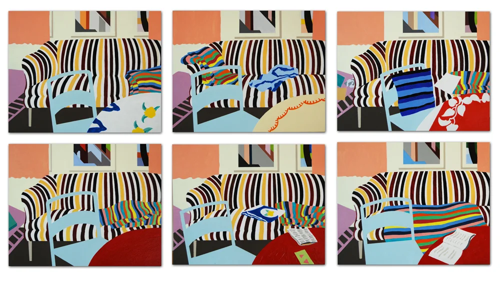 Timelapse, Comfort Texas, 1982 . Acrylic on panel, 6 panels, each 9 x 12".