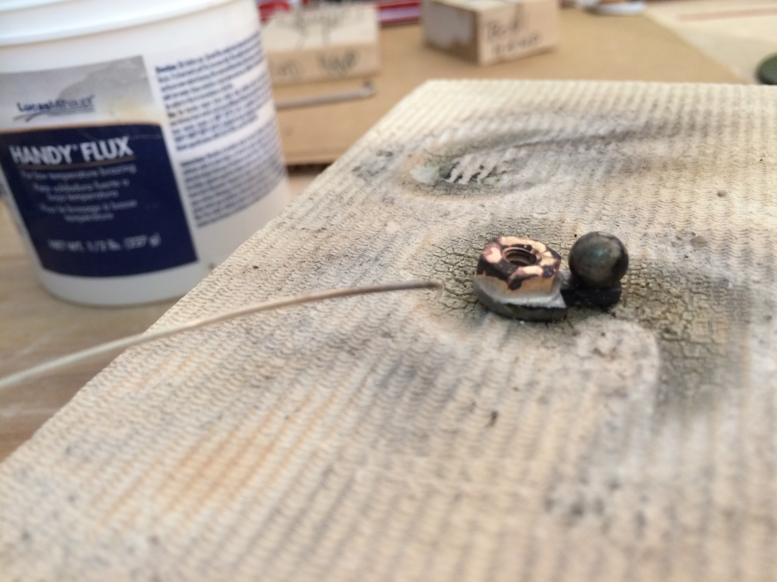 Brazed brass nuts to the toe joints for the tie downs.