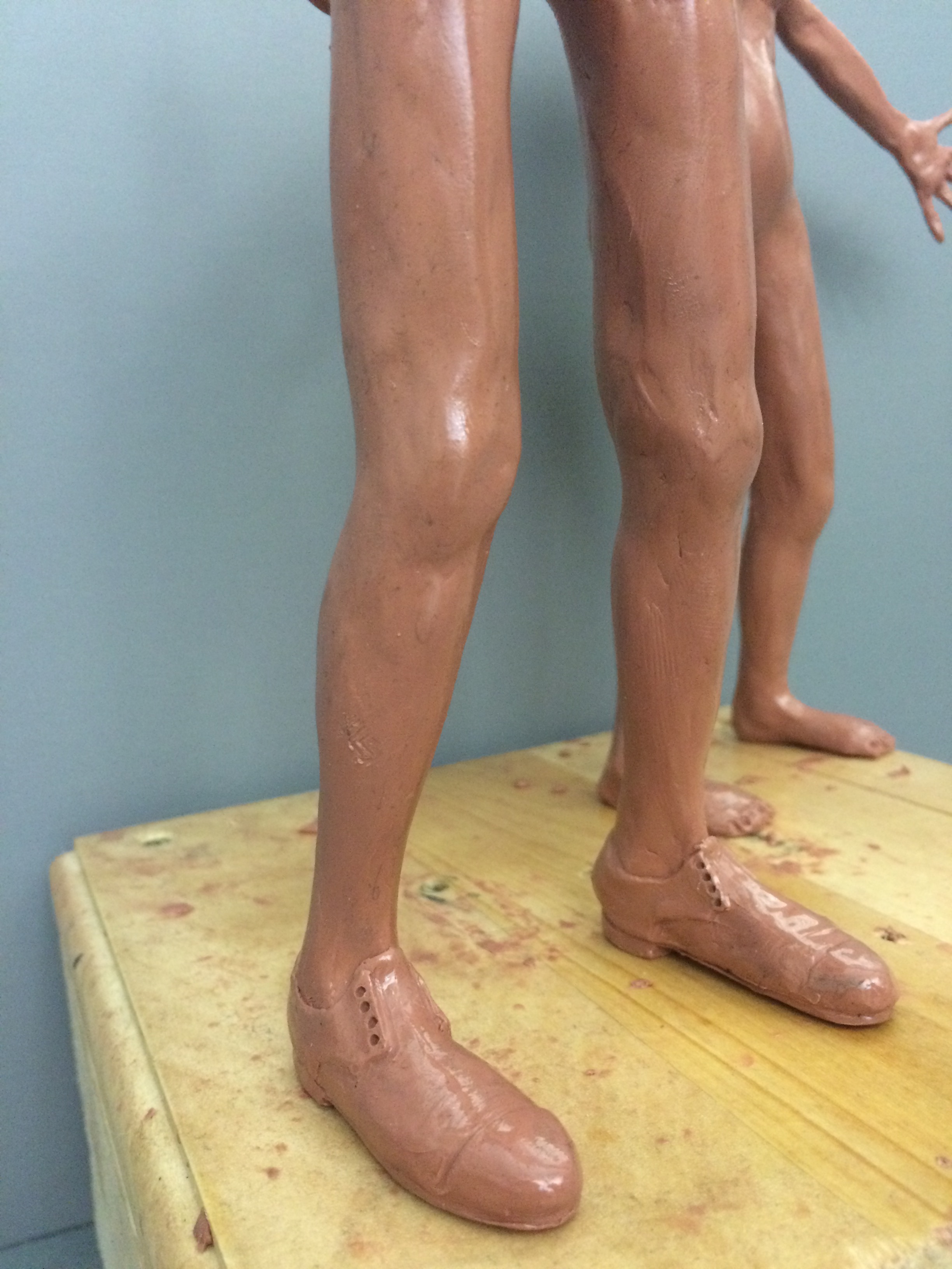 Detail of dress shoes that will be painted in silicone with the puppet.