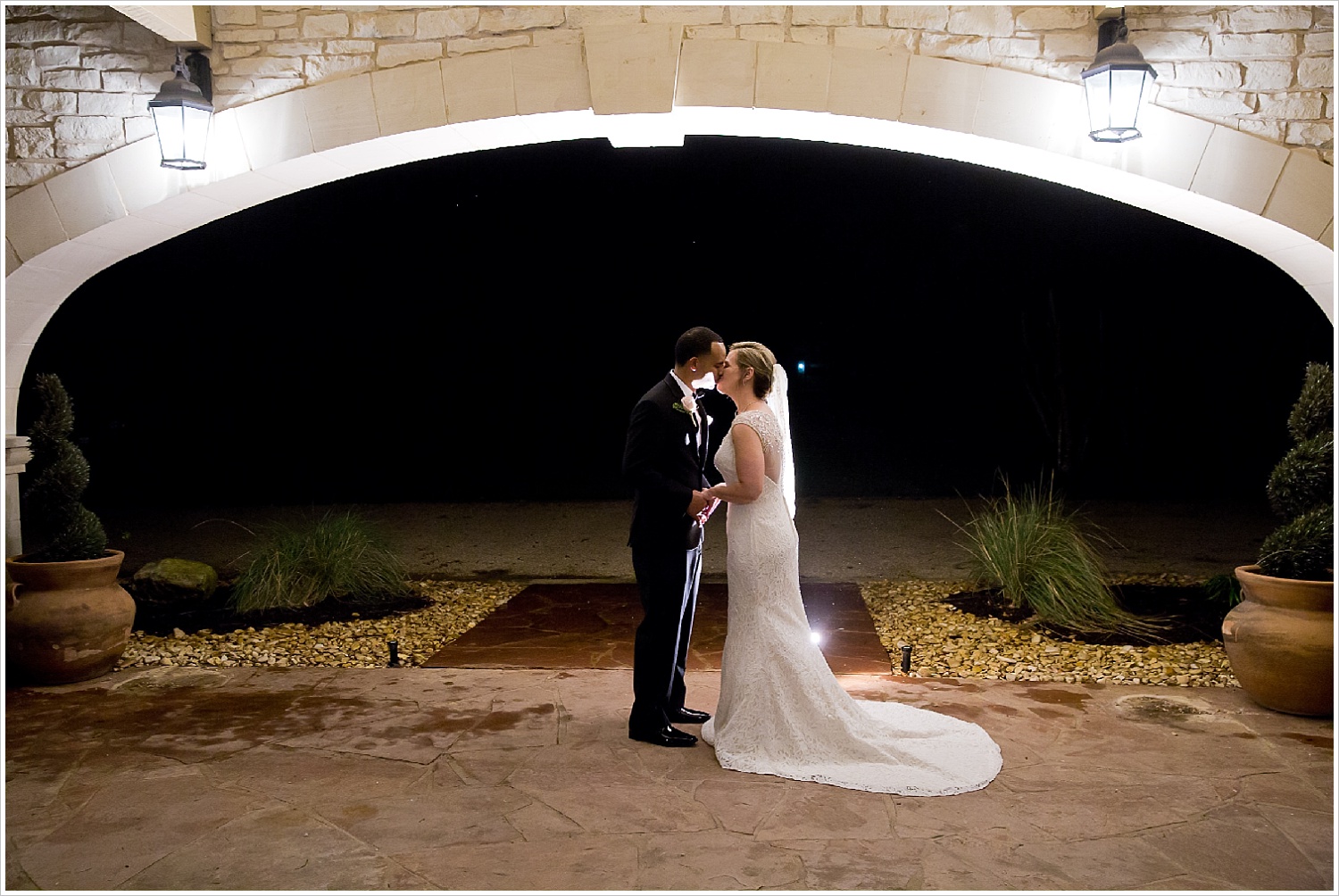 Bride and Groom kiss after wedding at La Rio Mansion