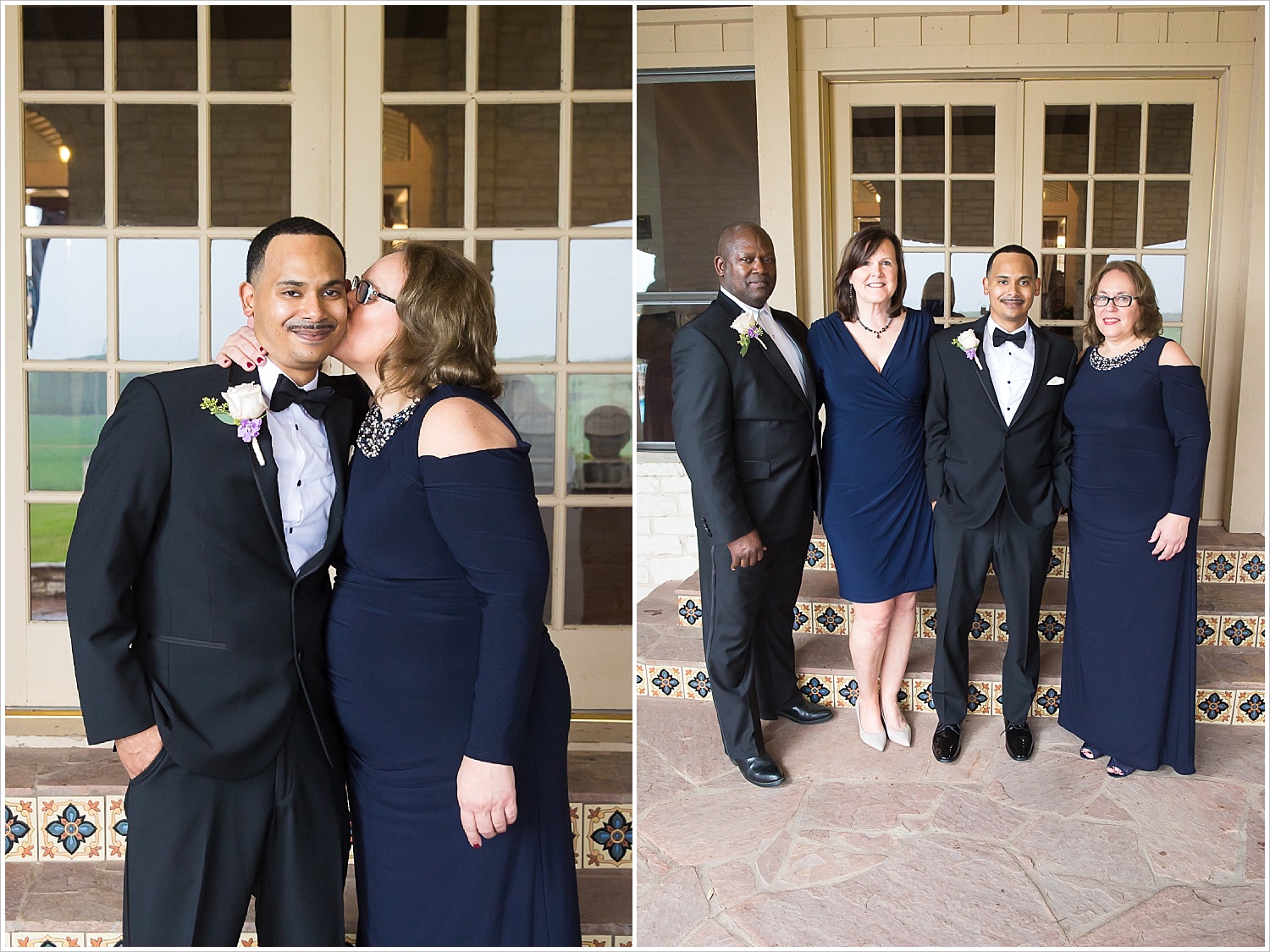 Groom's mother kisses his cheek