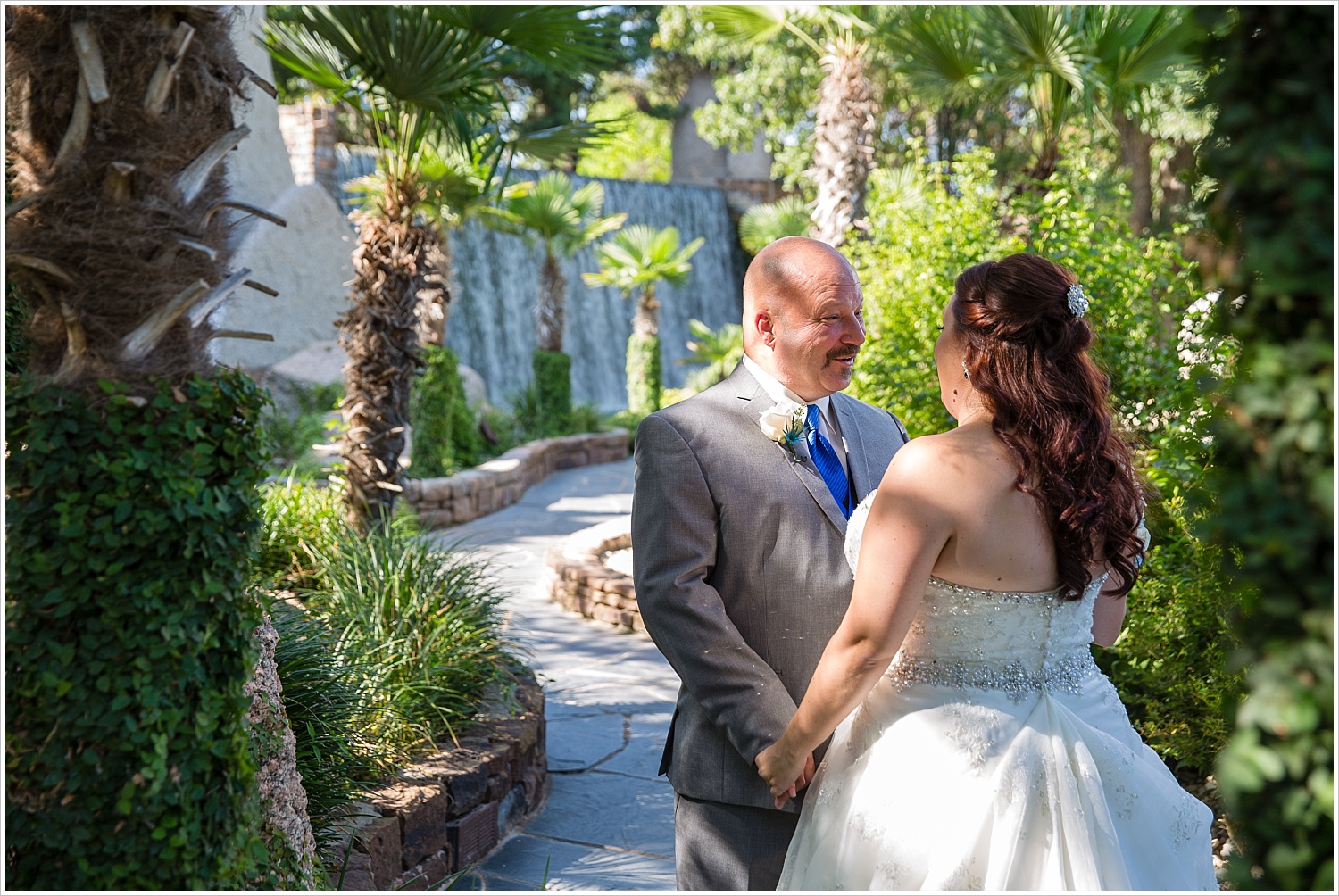 A bride and groom talk together during their first look, Horseshoe Bay Resort, Texas