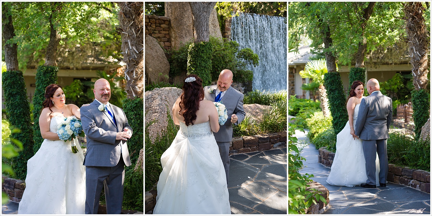 A bride and groom's first look on their wedding day, Horseshoe Bay Resort, Texas