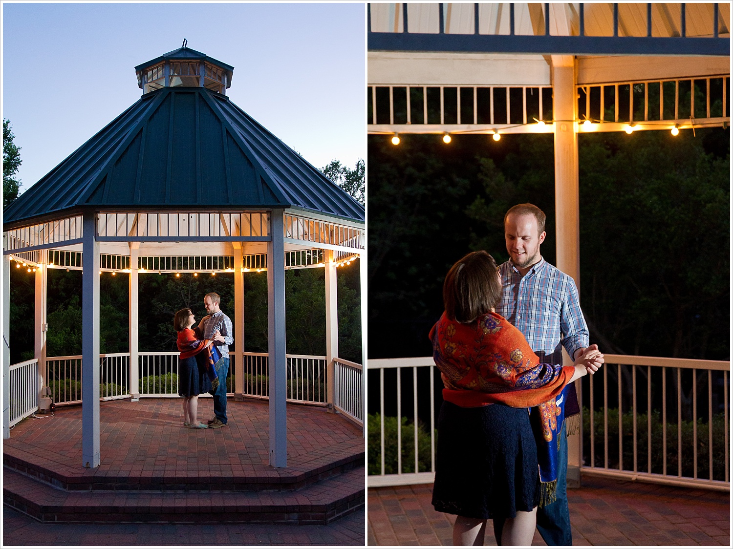 Couple dances in the gazebo at Carleen Bright Arboretum in Woodway, Texas