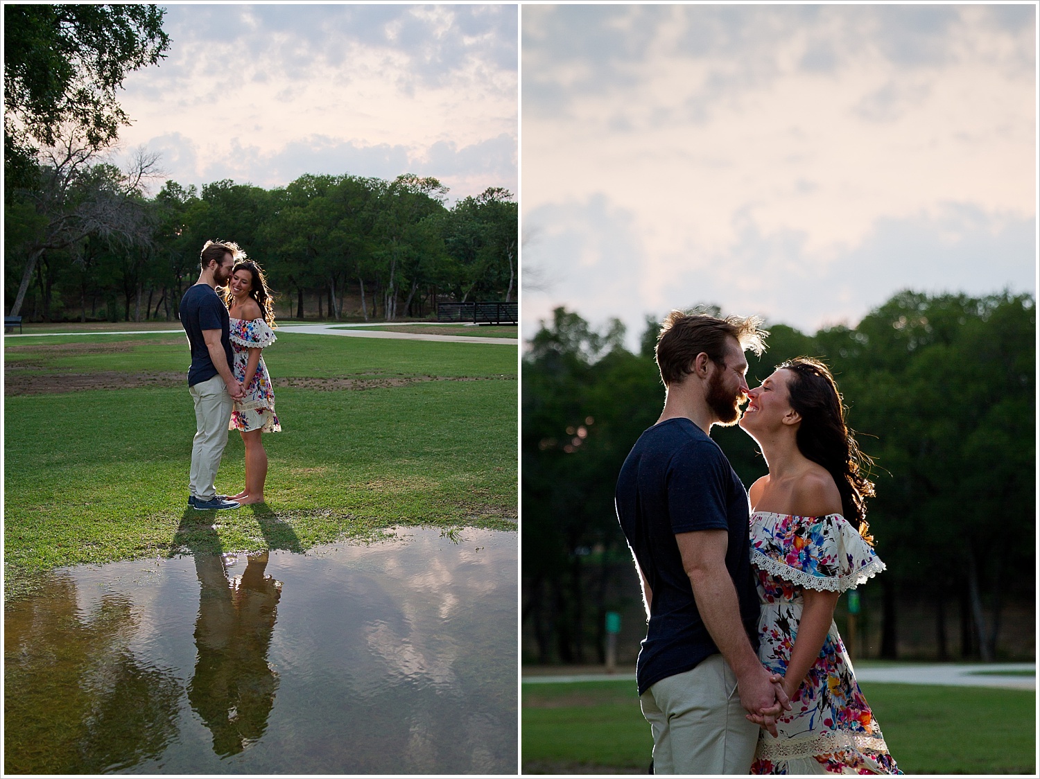 Randell & Fawn hold one another at an engagement photography session in Frisco, Texas by Texas wedding photographers Jason & Melaina Photography, www.jasonandmelaina.com
