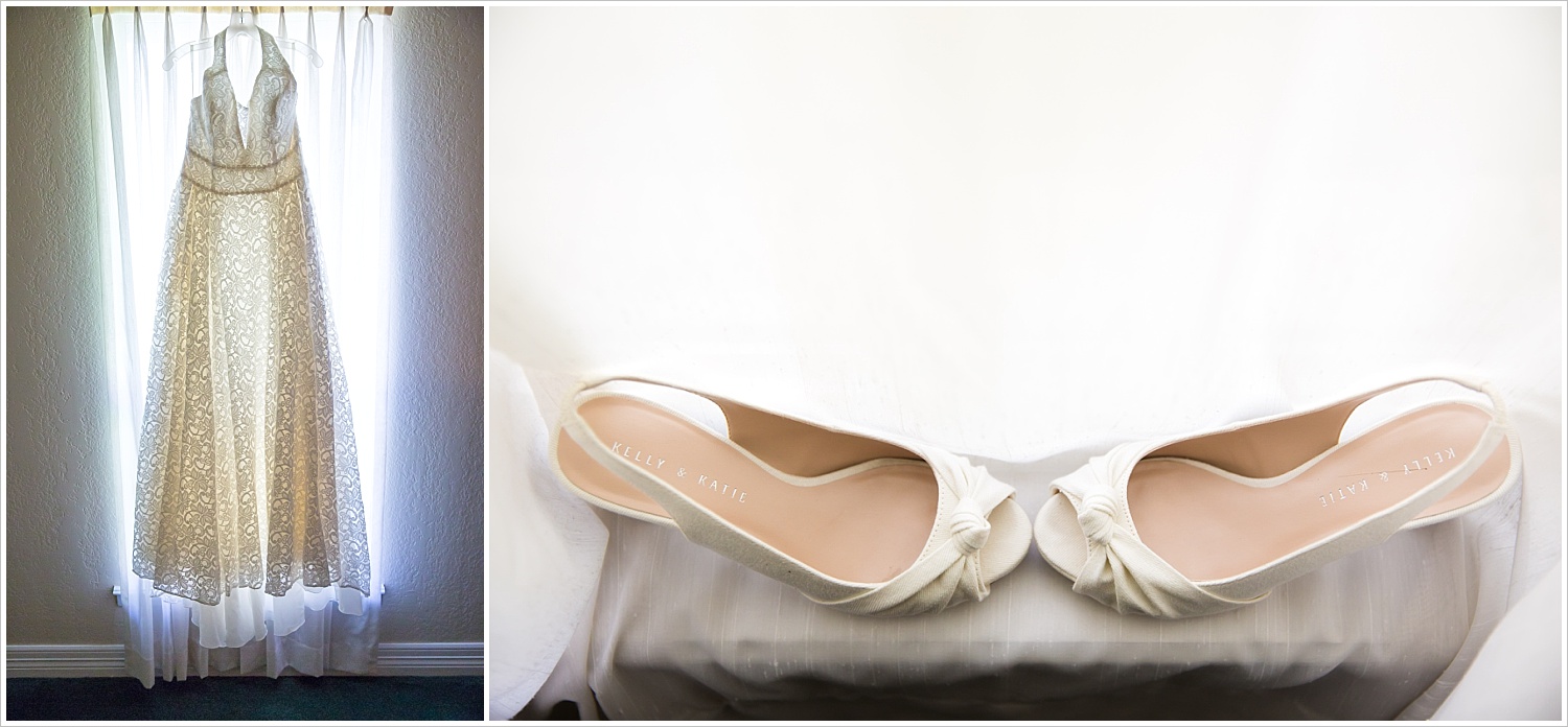 Lace wedding gown and white peep-toed bridal heels, Summer church wedding at Central Presbyterian Church in Waco/Woodway, TX - Jason & Melaina Photography, www.jasonandmelaina.com