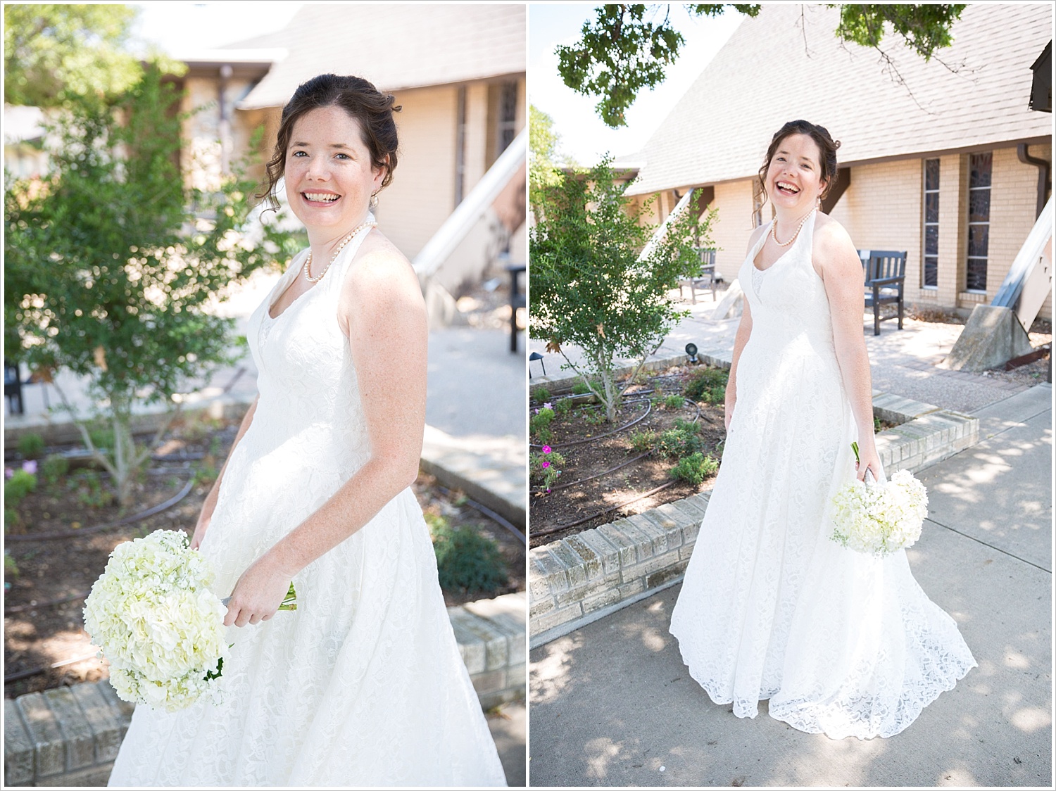 Bride poses outside Bride and groom in wedding ceremony in front of gorgeous stained glass backdrop at Central Presbyterian Church in Waco/Woodway, TX - Jason & Melaina Photography, www.jasonandmelaina.com
