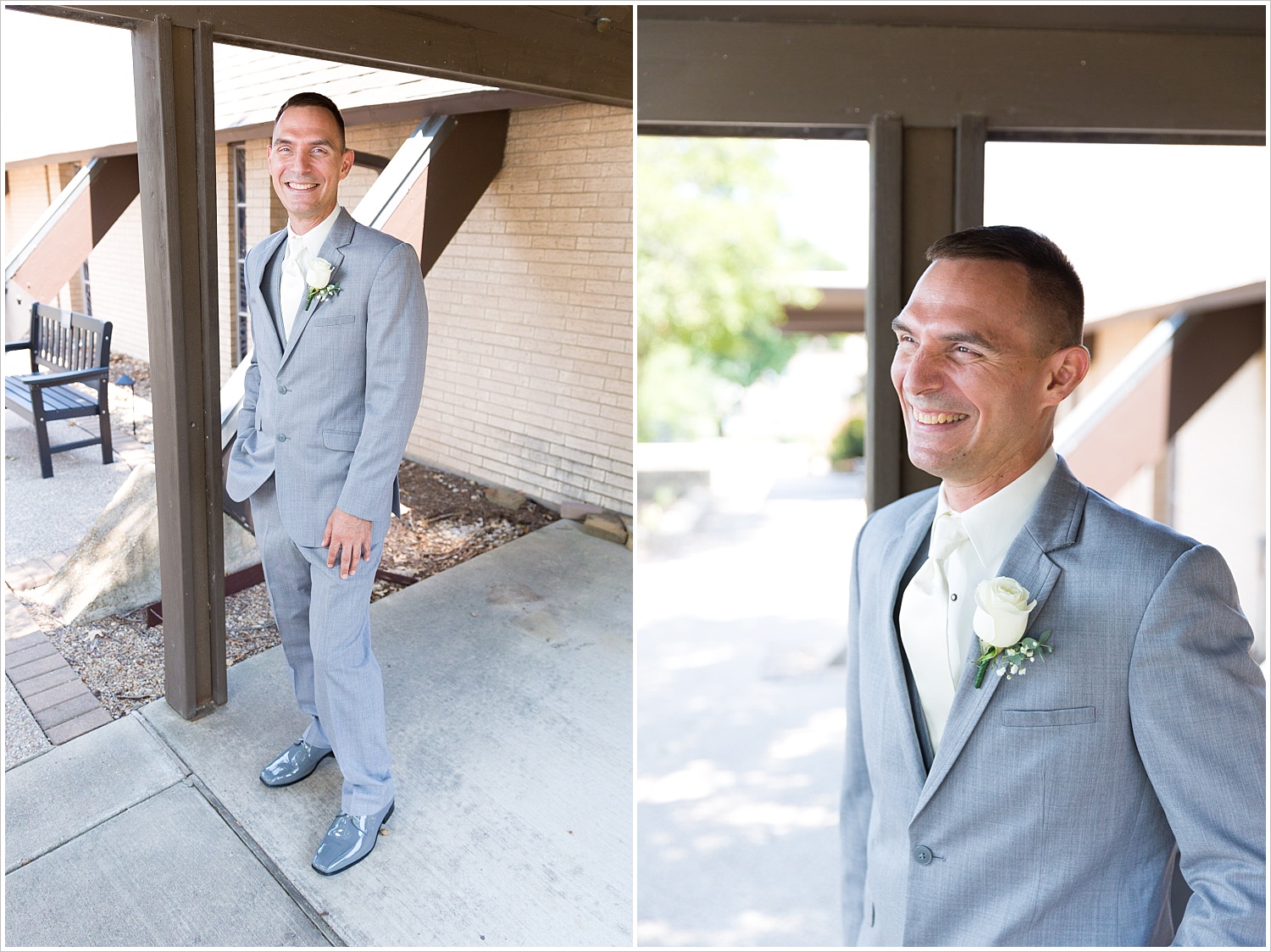Groom poses outside Central Presbyterian Church in Waco/Woodway, TX - Jason & Melaina Photography, www.jasonandmelaina.com