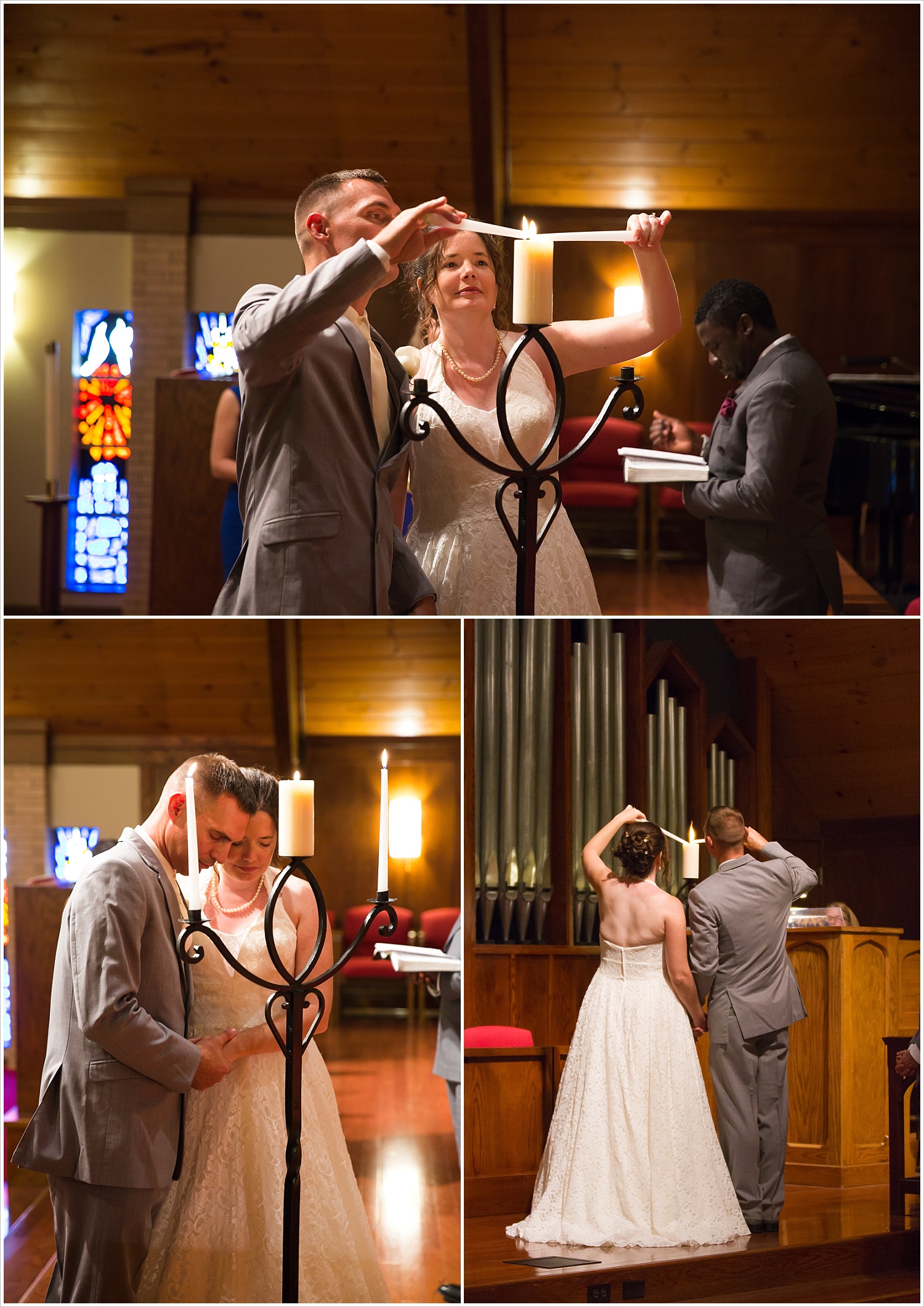 Bride and groom light the unity candle in the sanctuary of Central Presbyterian Church in Waco/Woodway, TX - Jason & Melaina Photography, www.jasonandmelaina.com