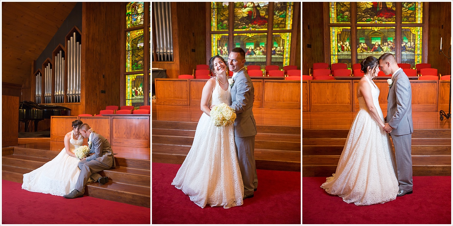 Bride and groom pose in the sanctuary of Central Presbyterian Church in Waco/Woodway, TX - Jason & Melaina Photography, www.jasonandmelaina.com