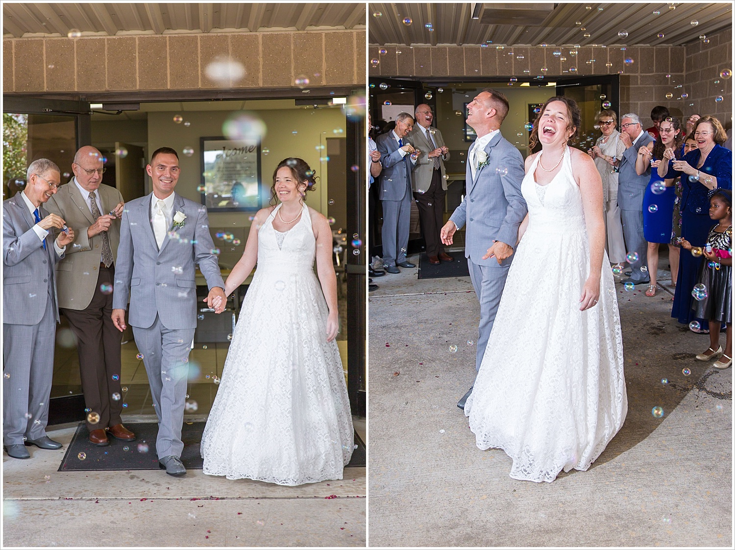 Bride and groom during bubble exit at Central Presbyterian Church in Waco/Woodway, TX - Jason & Melaina Photography, www.jasonandmelaina.com