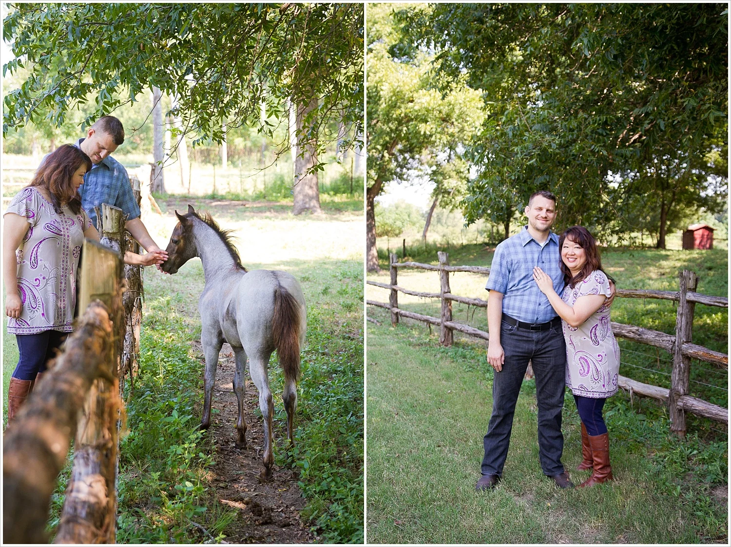 Charles & Alex pet a pony during their engagement portraits at Brazos Bluffs Ranch in Waco, Texas - Jason & Melaina Photography, www.jasonandmelaina.com
