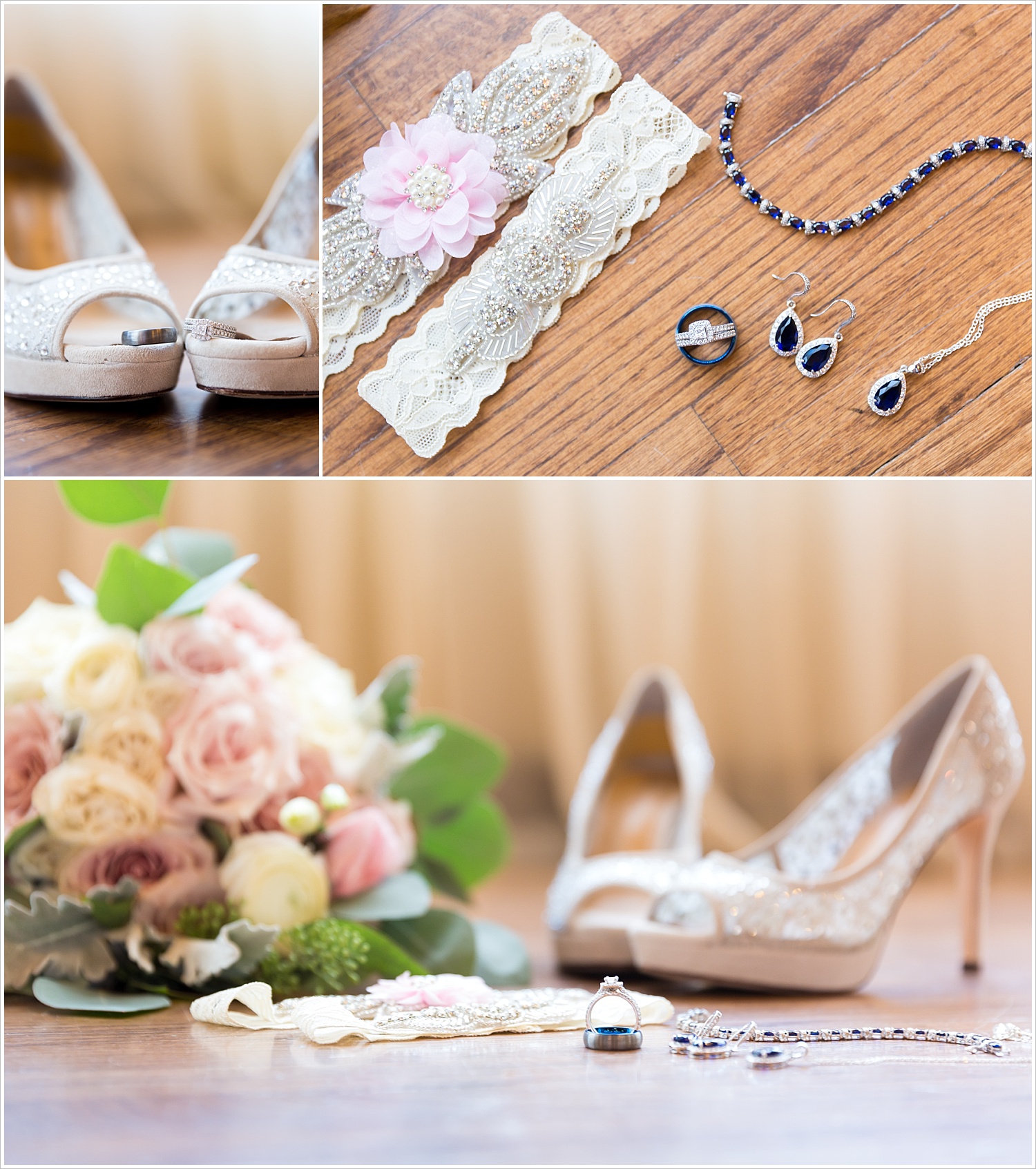Bridal jewelry and bouquet details, Navy and blush Texas Reception at The Phoenix Ballroom, Jason & Melaina Photography - www.jasonandmelaina.com