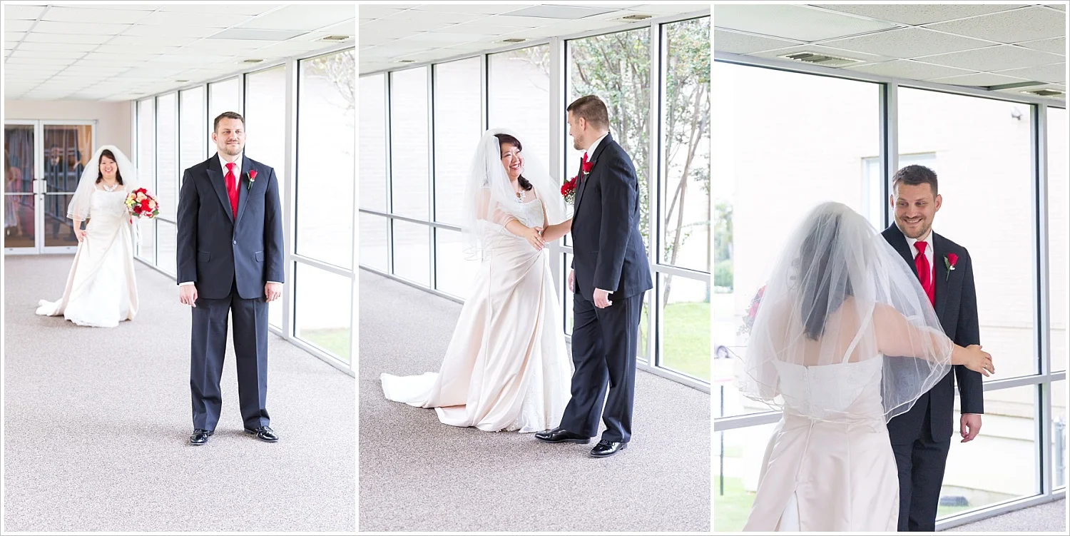 Groom reacts to seeing his bride the first time, Traditional Church wedding - Jason & Melaina Photography, www.jasonandmelaina.com