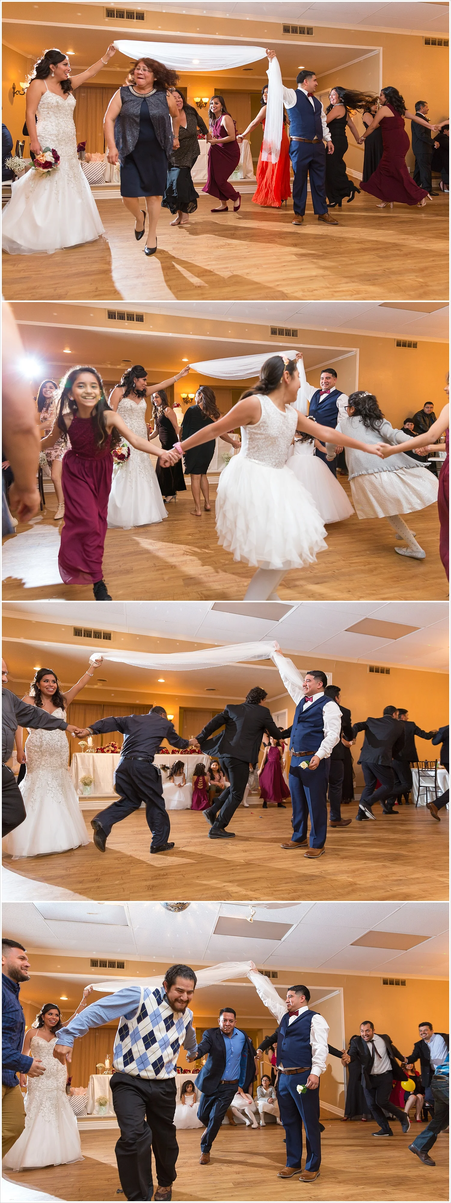 Guests at a wedding reception run under the bride's veil - Jason & Melaina Photography - www.jasonandmelaina.com