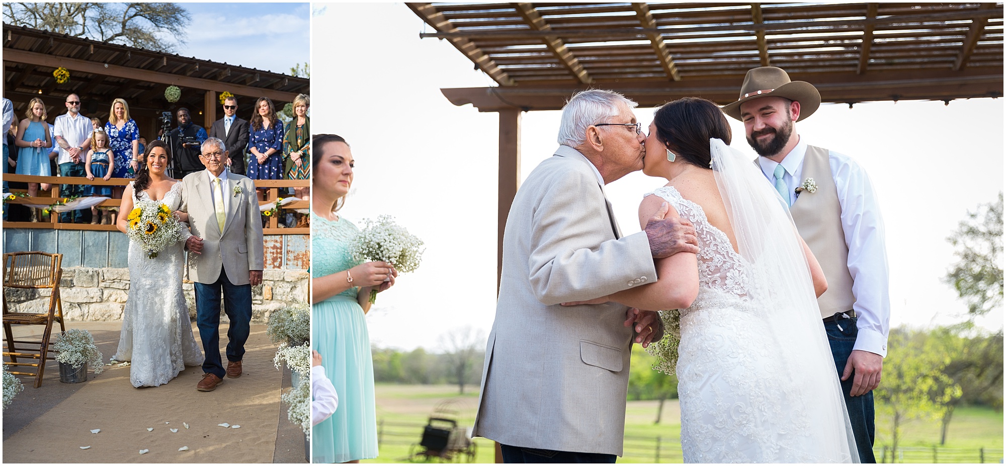 Dad walks his daughter down the aisle at Peacock River Ranch in Gatesville, Texas - Jason & Melaina Photography