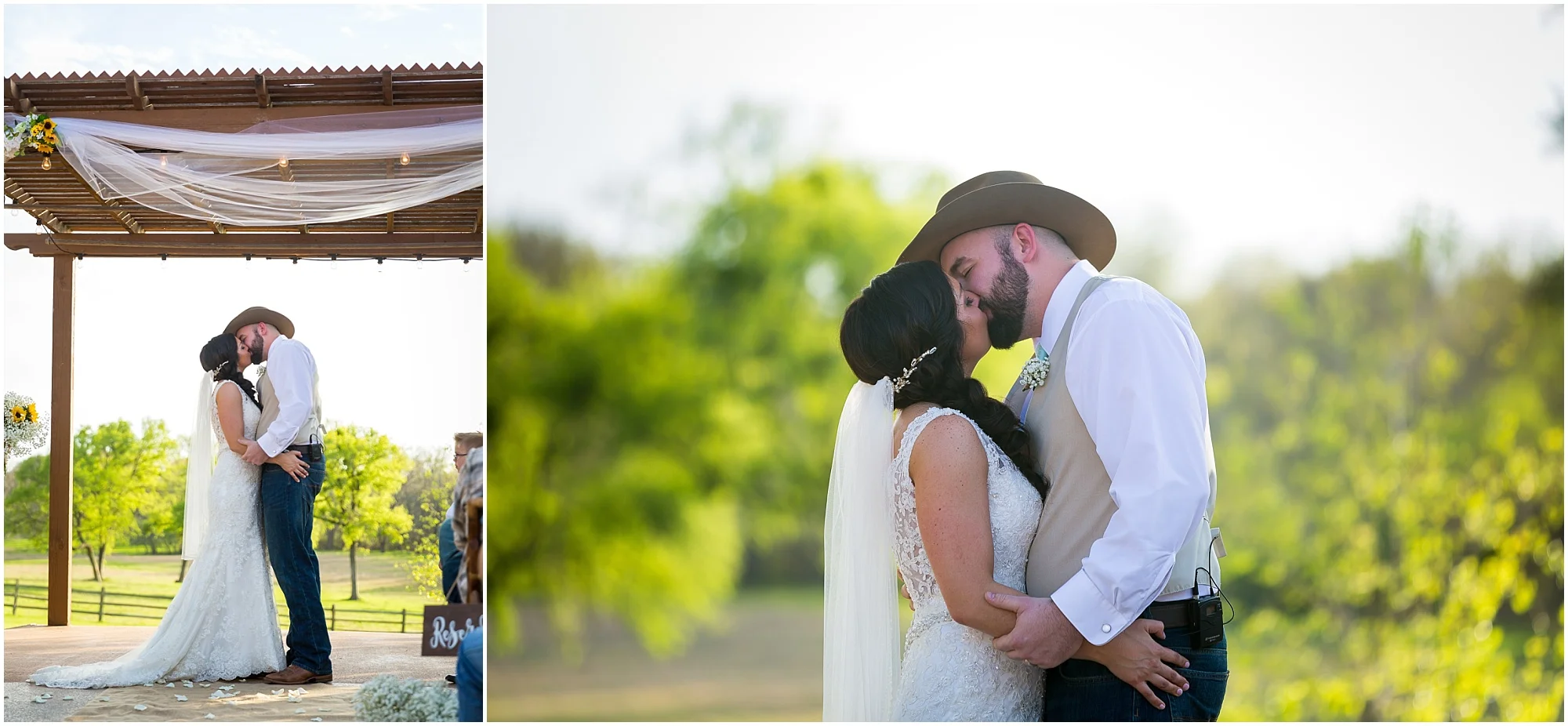 Bride and groom kiss at the end of their wedding ceremony at Peacock River Ranch Rustic wedding at Peacock River Ranch - Jason & Melaina Photography - www.jasonandmelaina.com