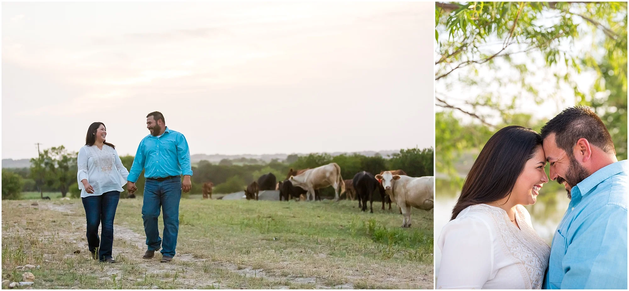 A couple stroll hand-in-hand on the groom's ranch in Dublin, Tx - Jason & Melaina Photography - www.jasonandmelaina.com