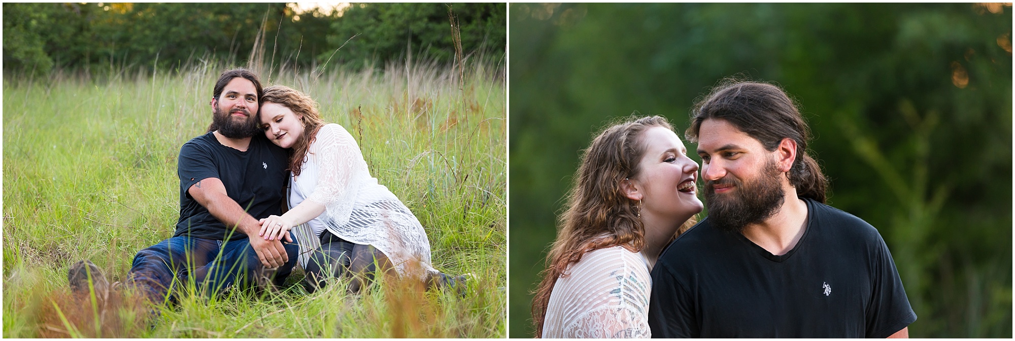 A girl rests her head on her fiance's shoulders during their engagement portrait session - Jason & Melaina Photography - www.jasonandmelaina.com