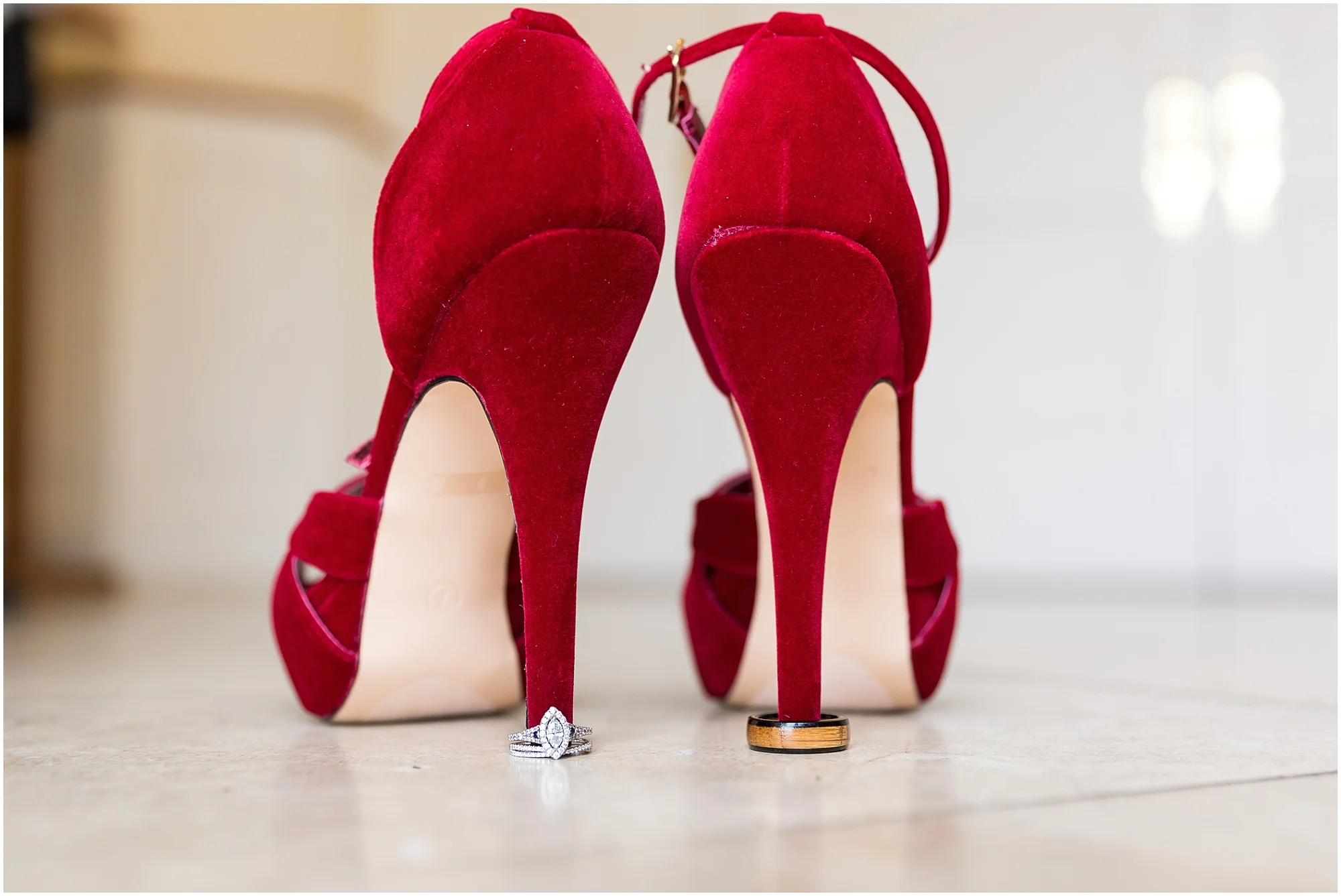 Red velvet bridal shoes - Fall wedding in Waco, TX - Jason & Melaina Photography - http://jasonandmelaina.com