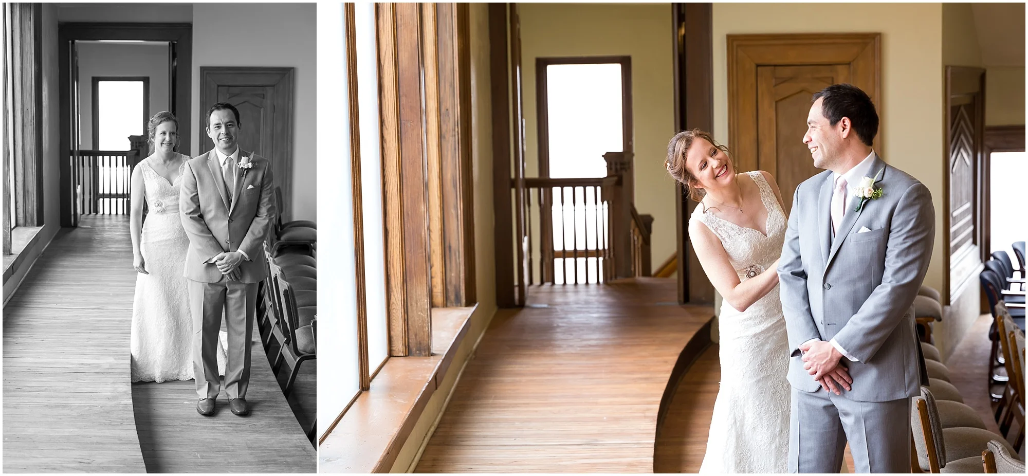 Bride and groom have a first look at The Chapel at Meyer Center in Waco, Texas - Jason & Melaina Photography - www.jasonandmelaina.com