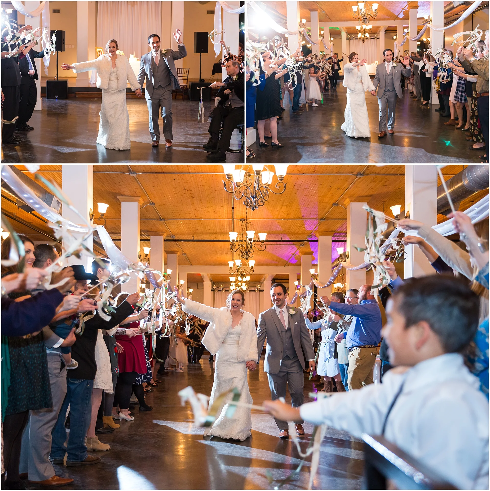 Bride and groom have ribbon exit out of The Palladium in Waco, Texas - Jason & Melaina Photography - www.jasonandmelaina.com