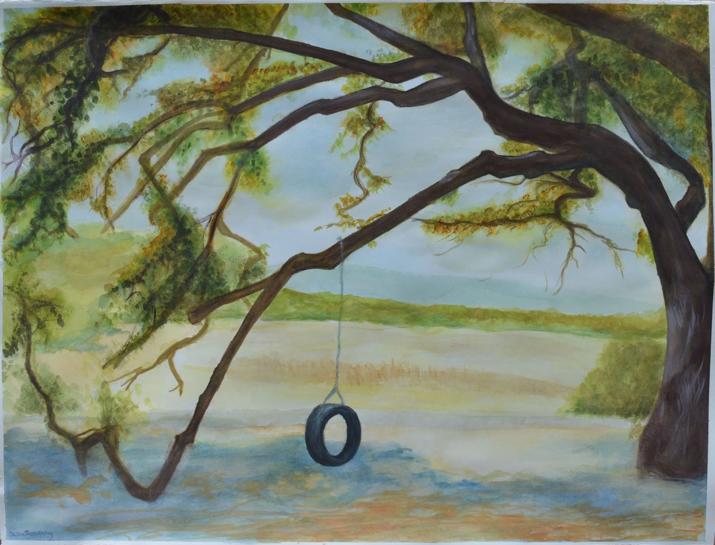 Tire Swing at Lake Lagunita (at Stanford University) | 20 x 26 inches | watercolor en plein air | | Copyright © Susan Pragaspathy